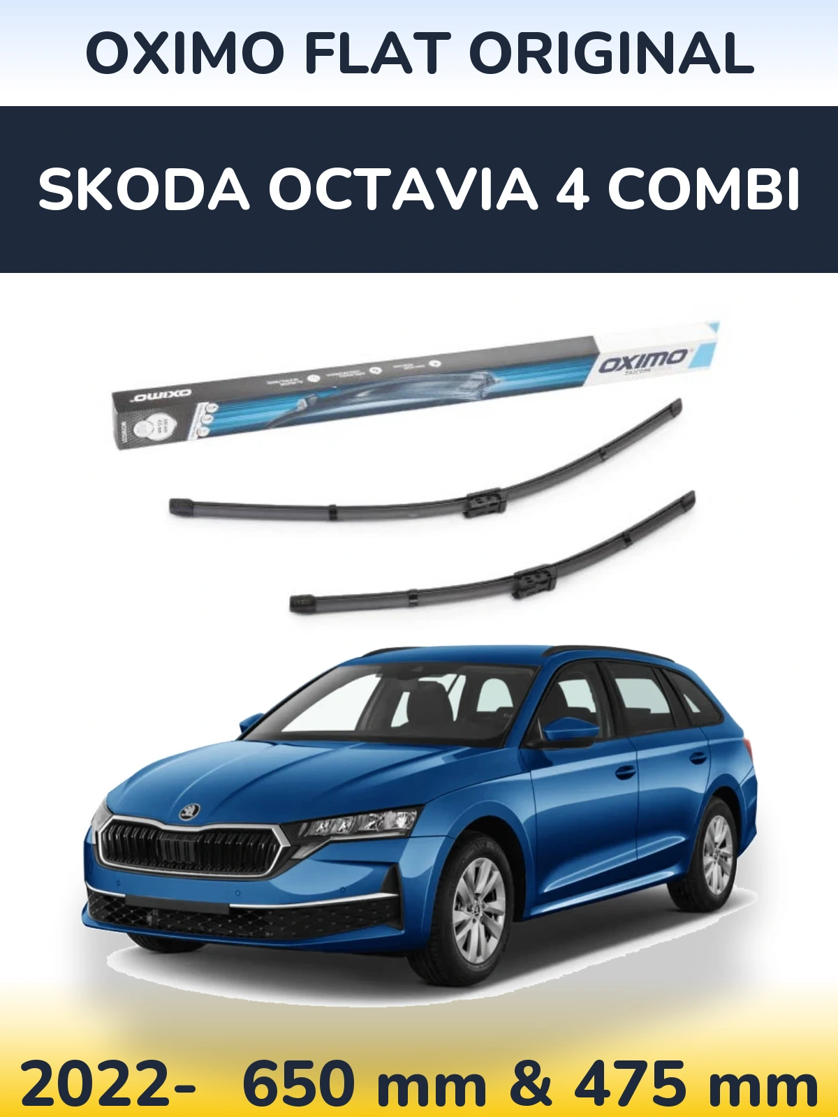 Front wiper blade set Oximo Flat Original 650 & 475 mm for Skoda Octavia 4 Combi 2022-2026