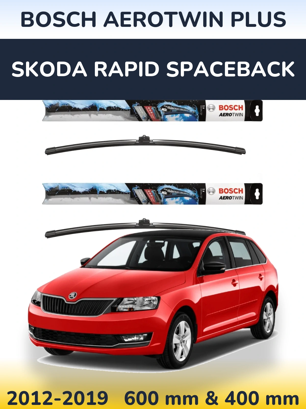 Komplet przednich wycieraczek BOSCH AeroTwin Plus 600 & 400 mm do Skoda Rapid Spaceback 2012-2019