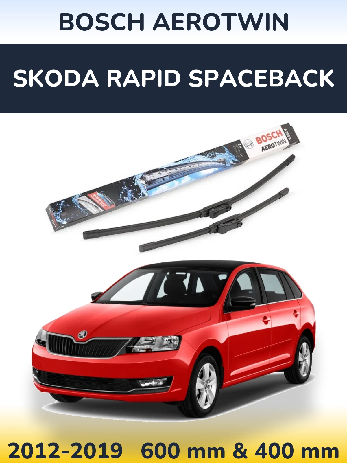 Комплект передних дворников BOSCH AeroTwin 600 & 400 мм для Skoda Rapid Spaceback 2012-2019