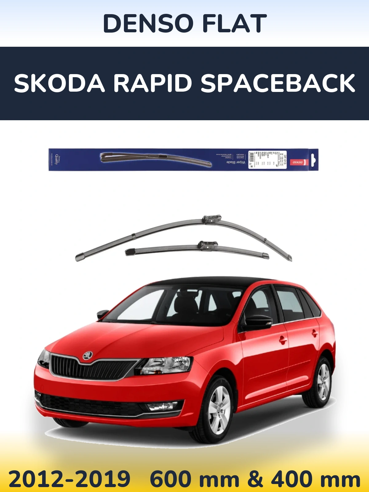 Комплект передніх щіток Denso Flat 600 & 380 мм для Skoda Rapid Spaceback 2012-2019