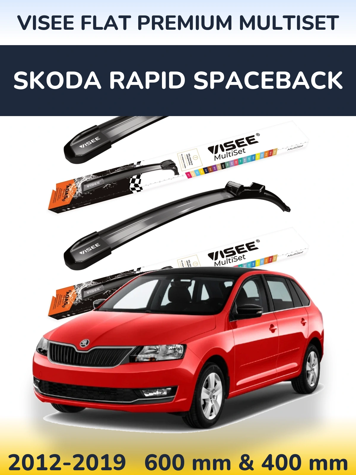 Комплект передних дворников VISEE FLAT PREMIUM MultiSet 600 & 400 мм для Skoda Rapid Spaceback 2012-2019