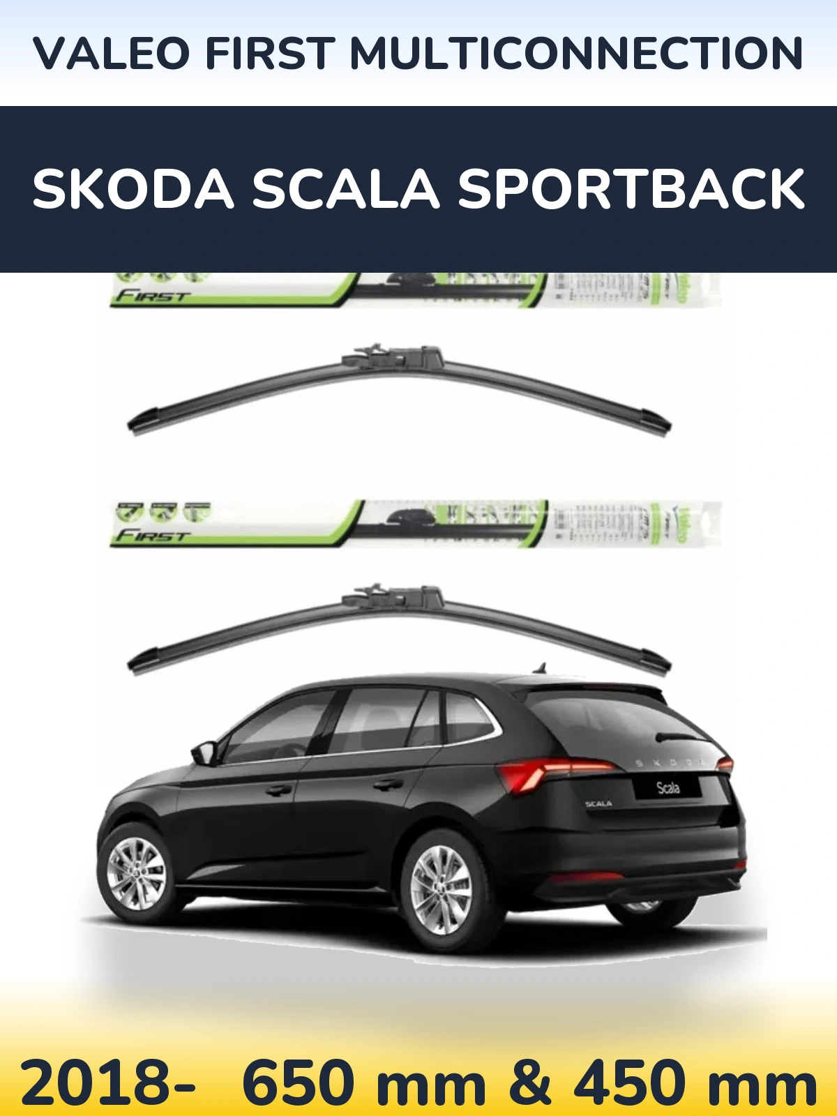 Front wiper blade set Valeo First MultiConnection 650 & 450 mm for Skoda Scala Sportback 2018-2026