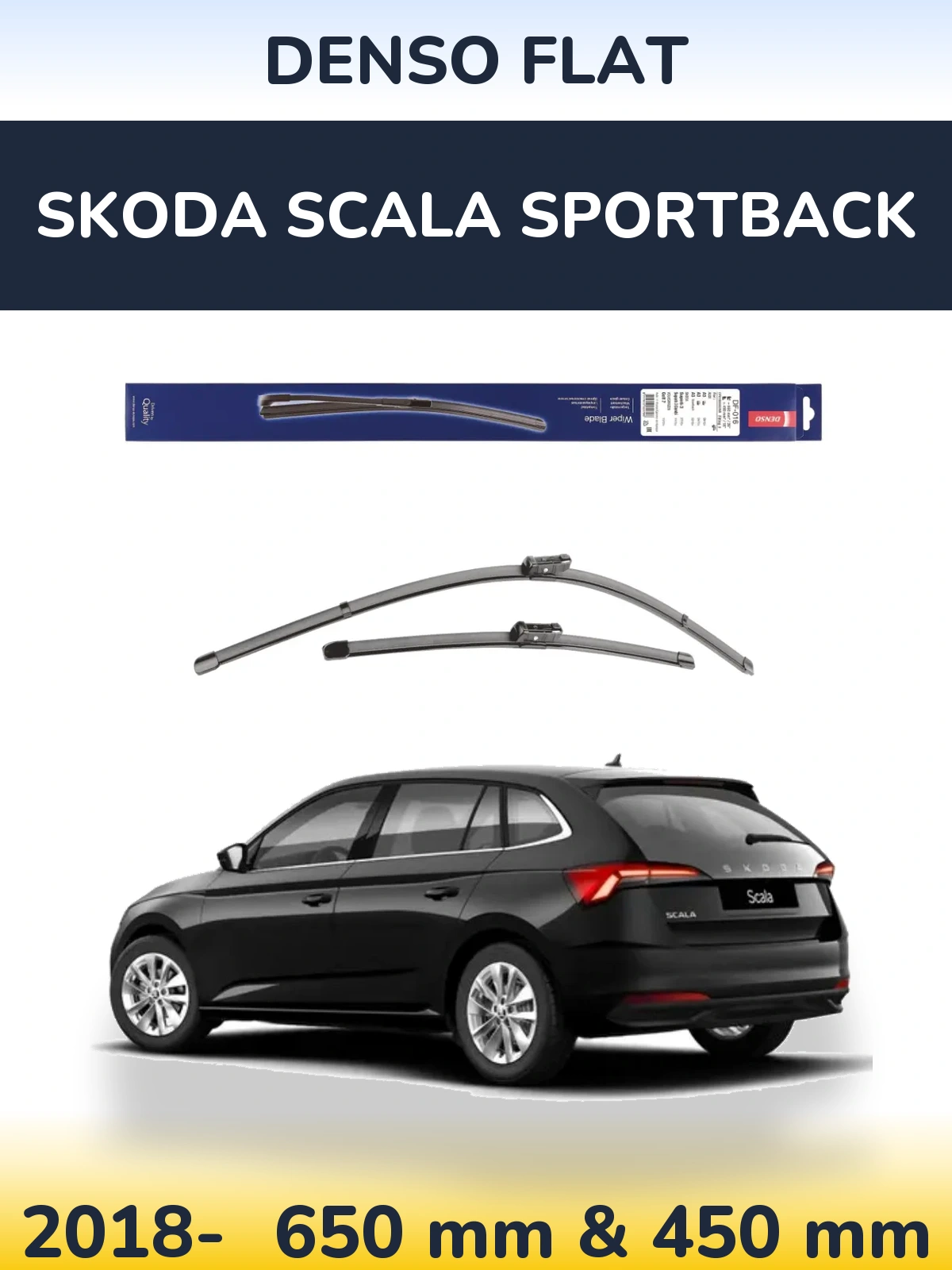 Комплект передних дворников Denso Flat 650 & 450 мм для Skoda Scala Sportback 2018-2026