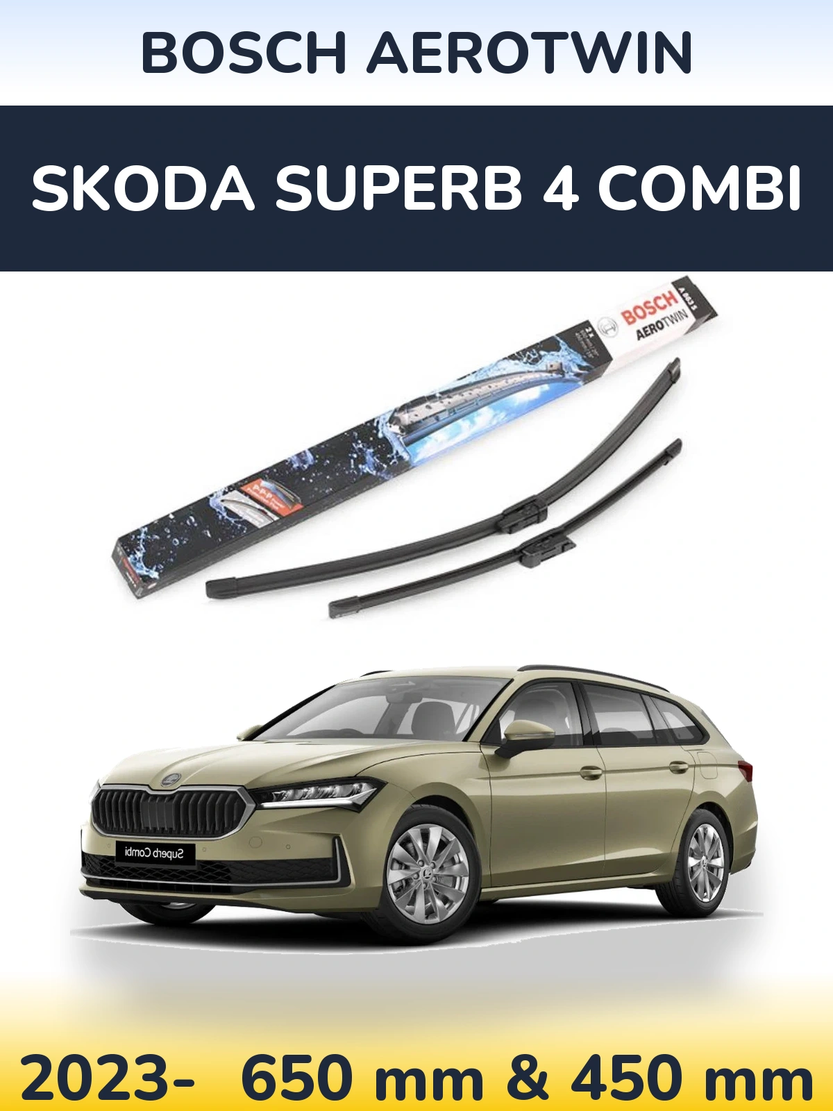 Комплект передних дворников BOSCH AeroTwin 650 & 450 мм для Skoda Superb 4 Combi 2023-2026