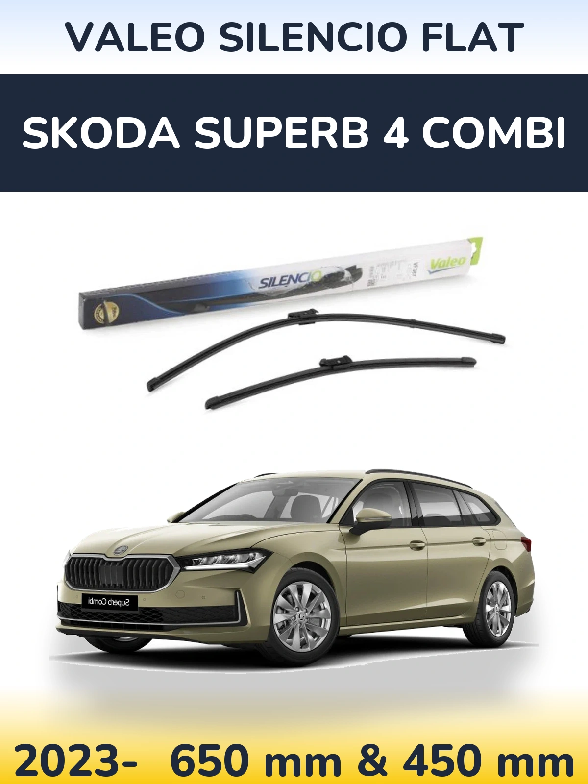 Комплект передних дворников Valeo Silencio Flat 650 & 450 мм для Skoda Superb 4 Combi 2023-2026