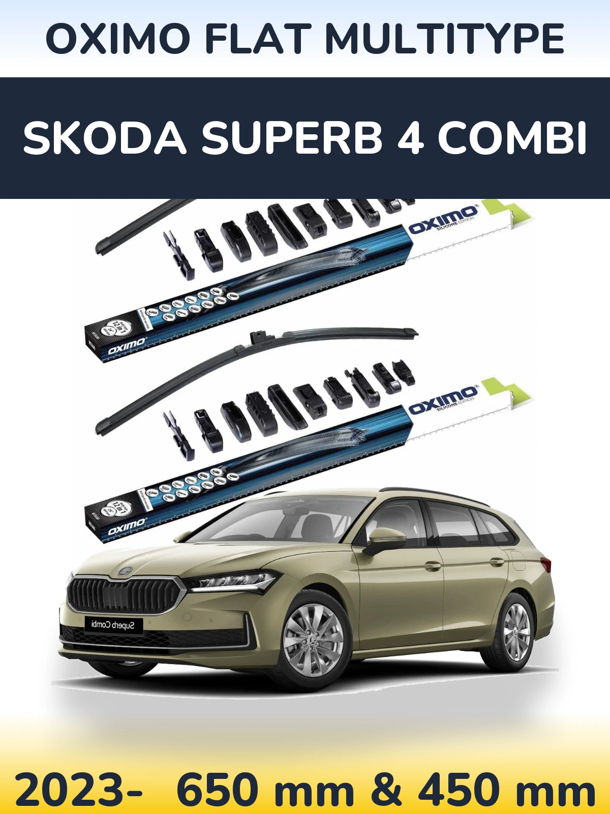 Комплект передніх щіток Oximo Flat MultiТипe 650 & 450 мм для Skoda Superb 4 Combi 2023-2026