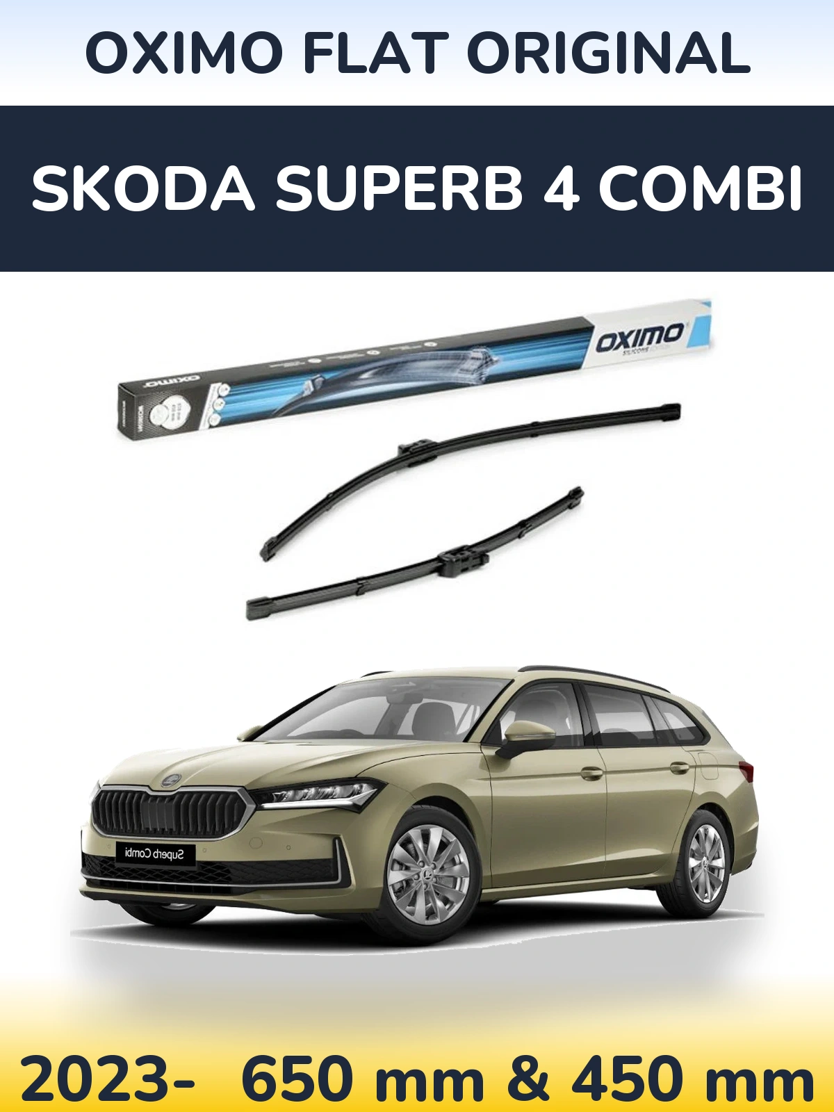 Комплект передних дворников Oximo Flat Original 650 & 450 мм для Skoda Superb 4 Combi 2023-2026
