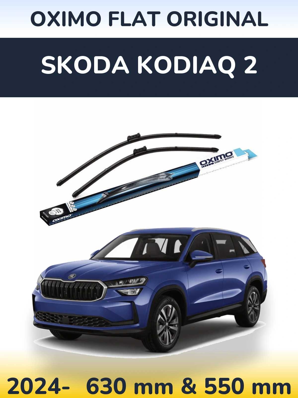 Front wiper blade set Oximo Flat Original 630 & 550 mm for Skoda Kodiaq 2 2024-2026