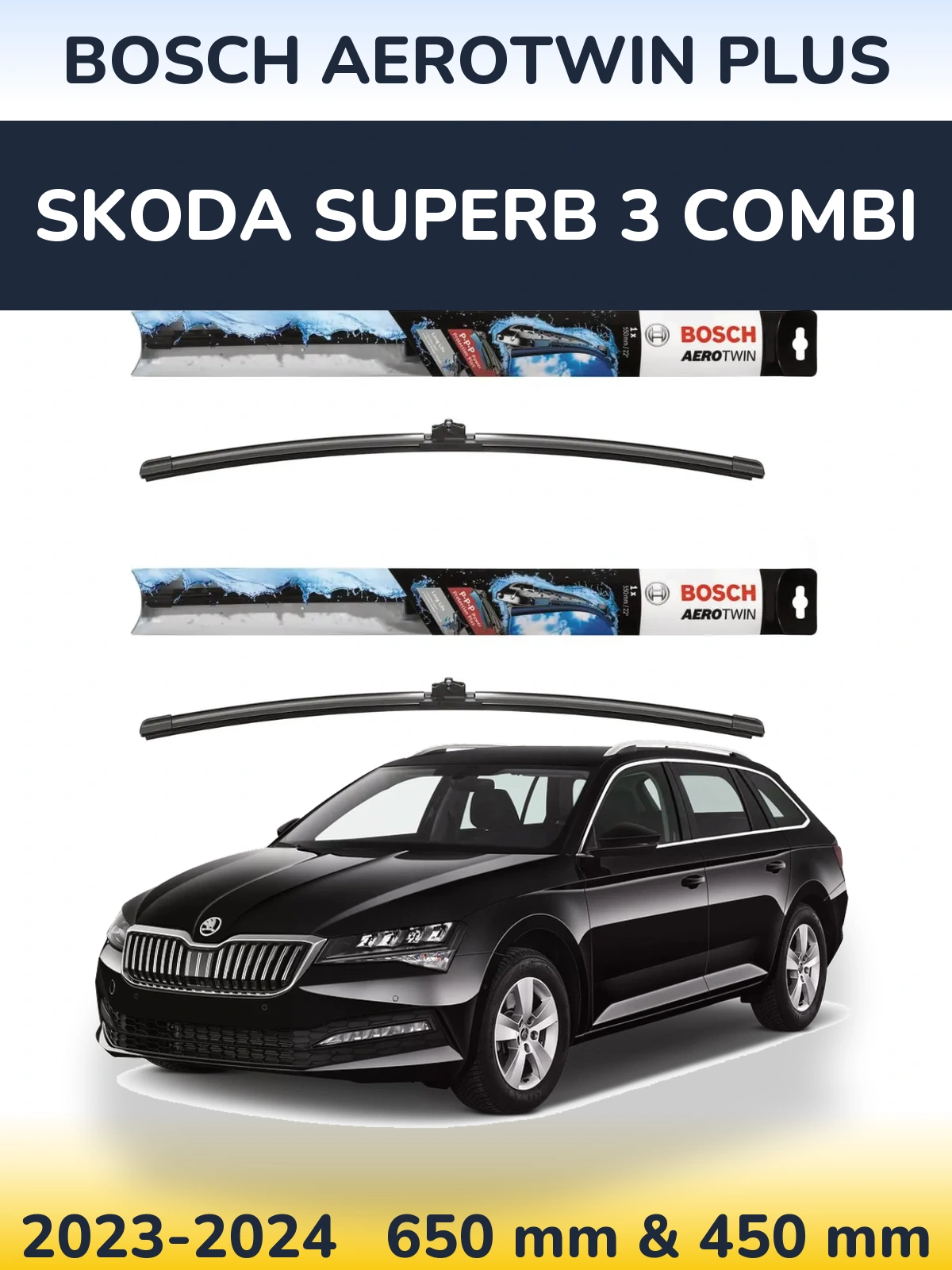 Komplet przednich wycieraczek BOSCH AeroTwin Plus 650 & 450 mm do Skoda Superb 3 Combi 2023-2024
