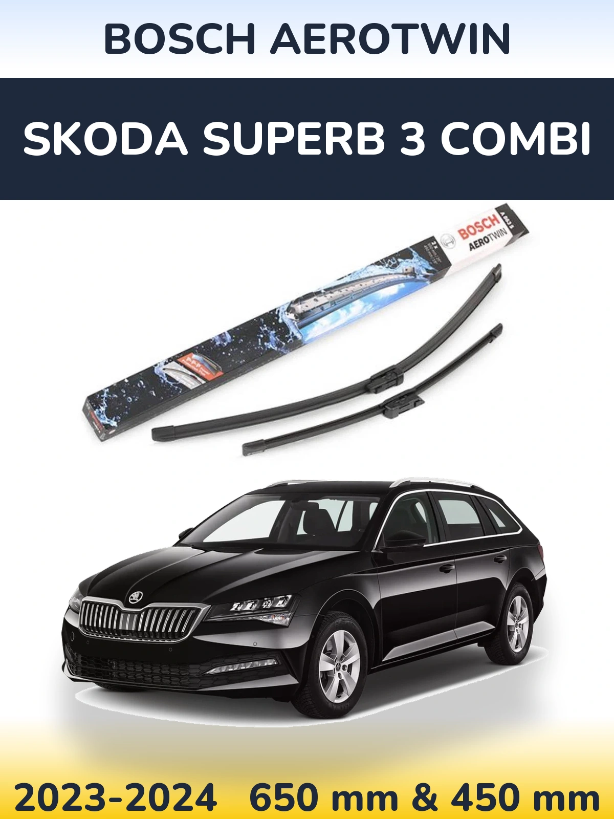 Комплект передних дворников BOSCH AeroTwin 650 & 450 мм для Skoda Superb 3 Combi 2023-2024