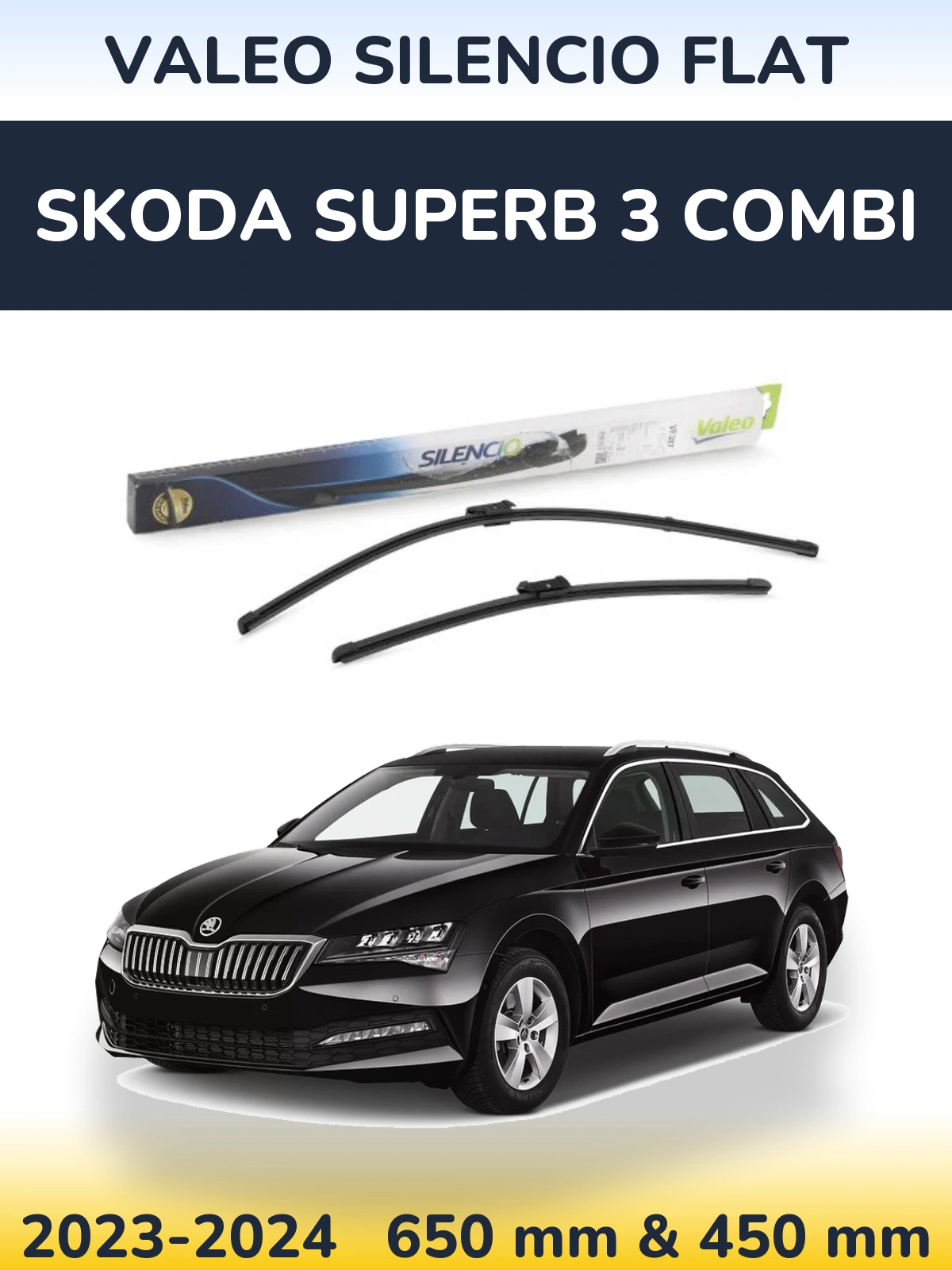 Front wiper blade set Valeo Silencio Flat 650 & 450 mm for Skoda Superb 3 Combi 2023-2024