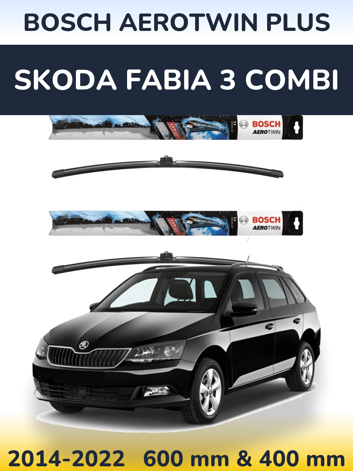 Комплект передних дворников BOSCH AeroTwin Plus 600 & 400 мм для Skoda Fabia 3 Combi 2014-2022