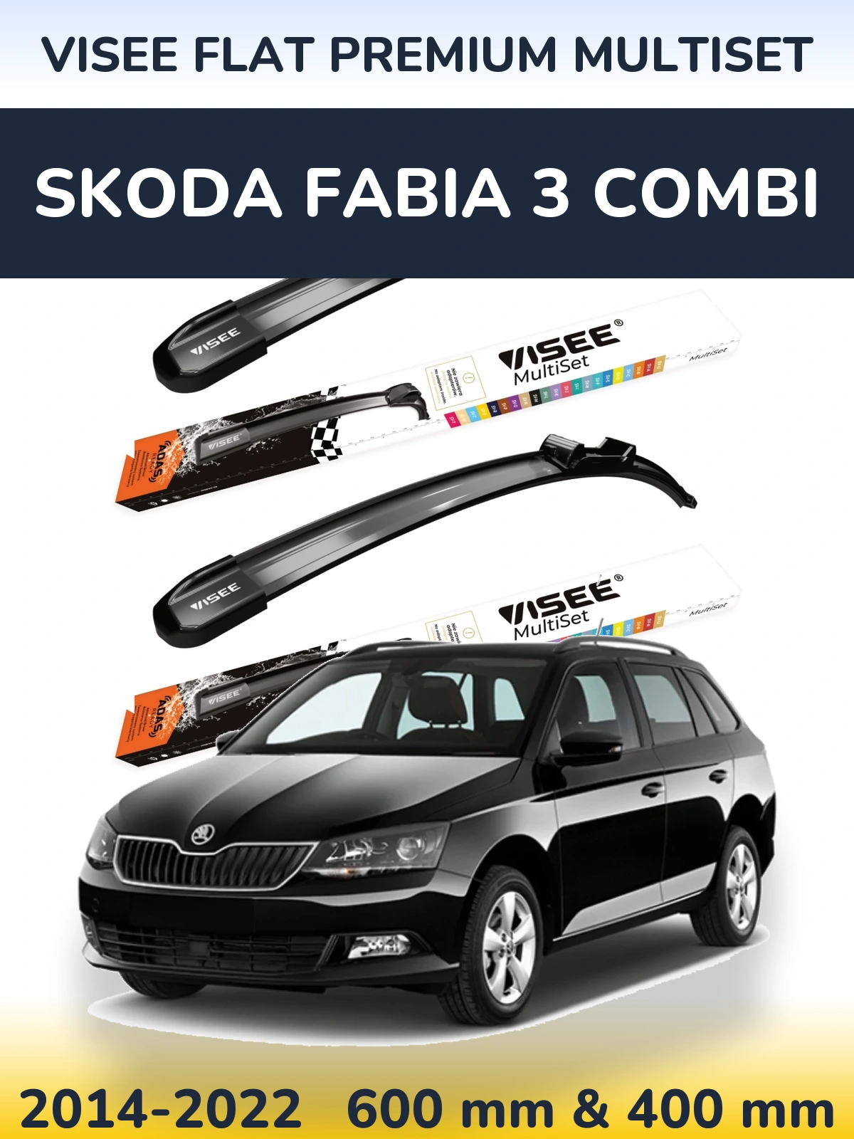 Komplet przednich wycieraczek VISEE FLAT PREMIUM MultiSet 600 & 400 mm do Skoda Fabia 3 Combi 2014-2022