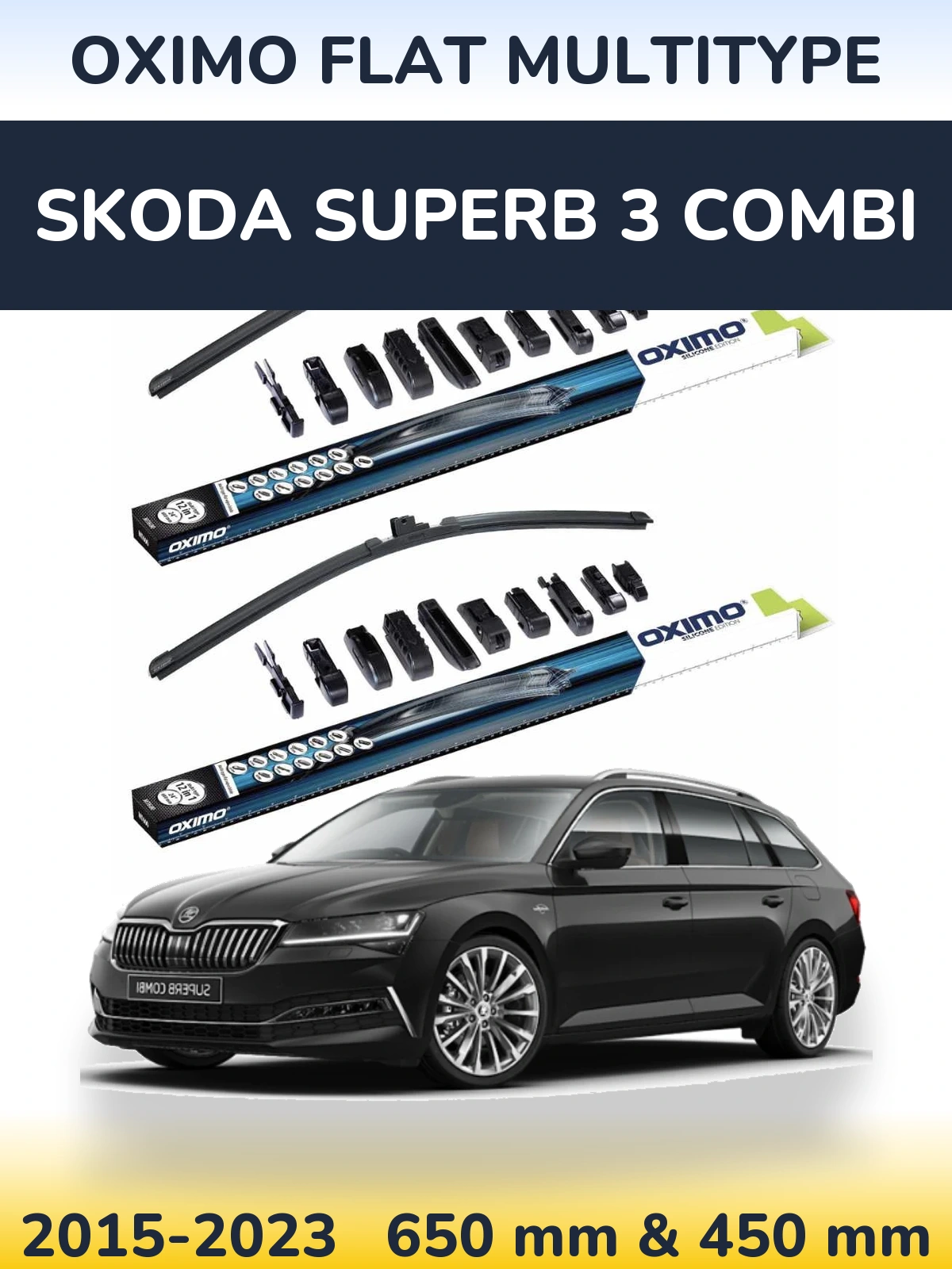 Front wiper blade set Oximo Flat MultiTypee 650 & 450 mm for Skoda Superb 3 Combi 2015-2023
