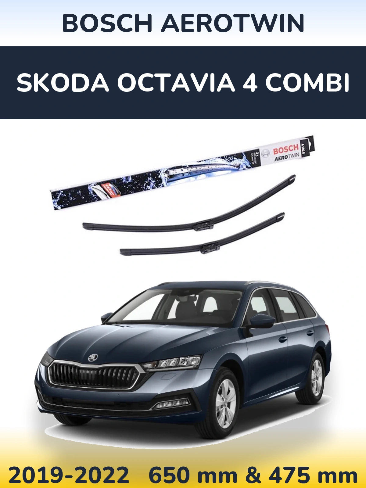 Комплект передніх щіток BOSCH AeroTwin 650 & 475 мм для Skoda Octavia 4 Combi 2019-2022