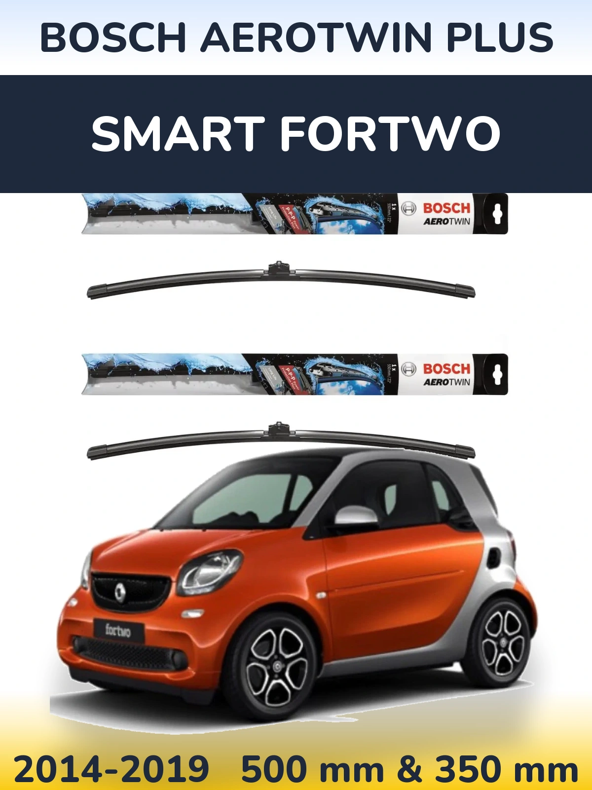 Комплект передніх щіток BOSCH AeroTwin Plus 500 & 350 мм для Smart Fortwo 2014-2019