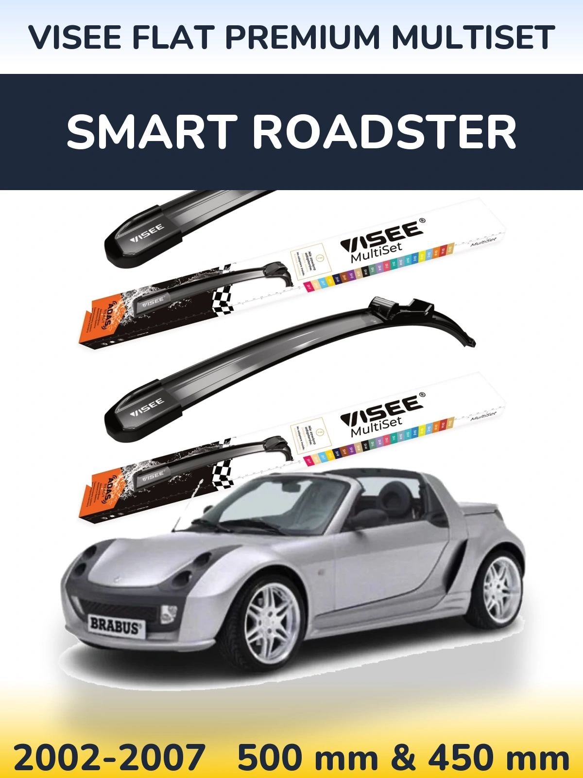 Front wiper blade set VISEE FLAT PREMIUM MultiSet 500 & 450 mm for Smart Roadster 2002-2007