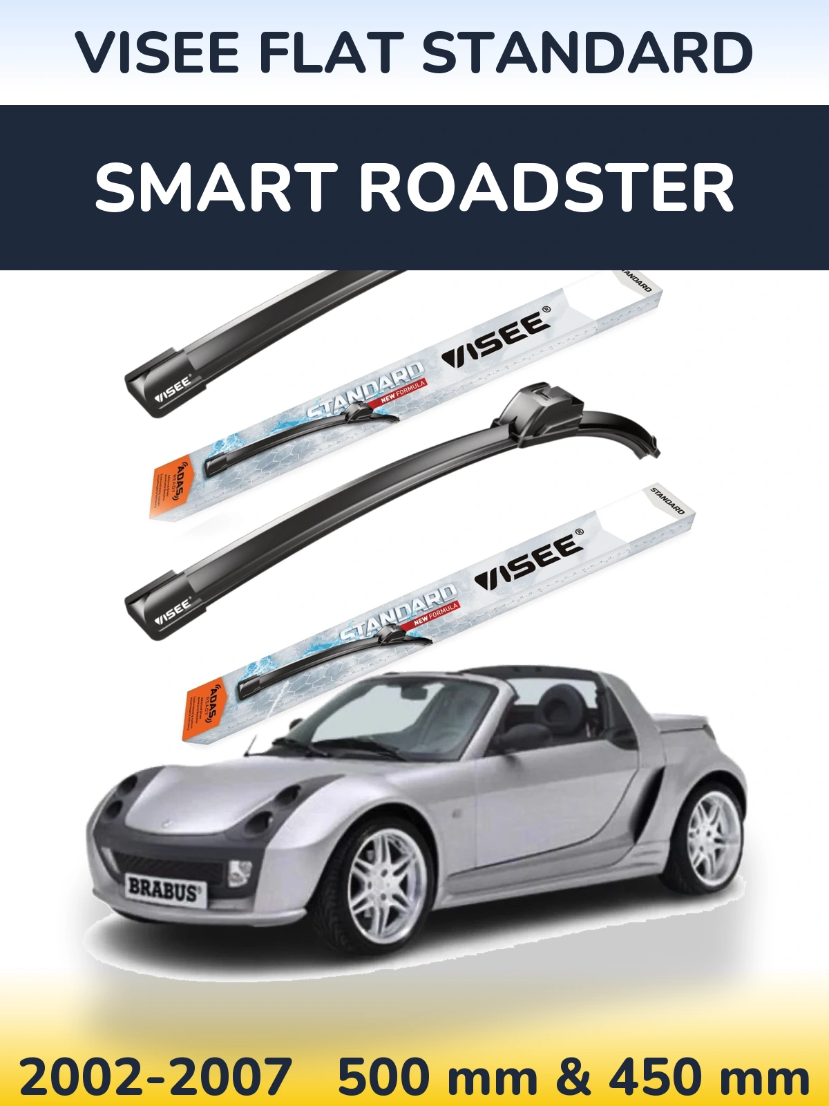 Комплект передних дворников VISEE FLAT STANDARD 500 & 450 мм для Smart Roadster 2002-2007