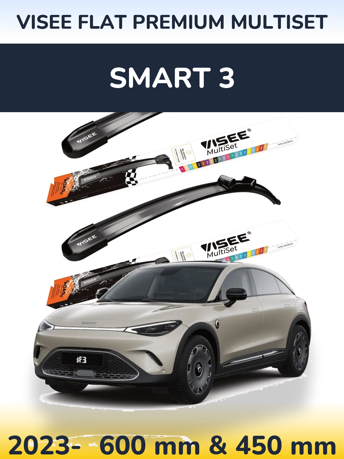 Front wiper blade set VISEE FLAT PREMIUM MultiSet 600 & 450 mm for Smart 3 2023-2026