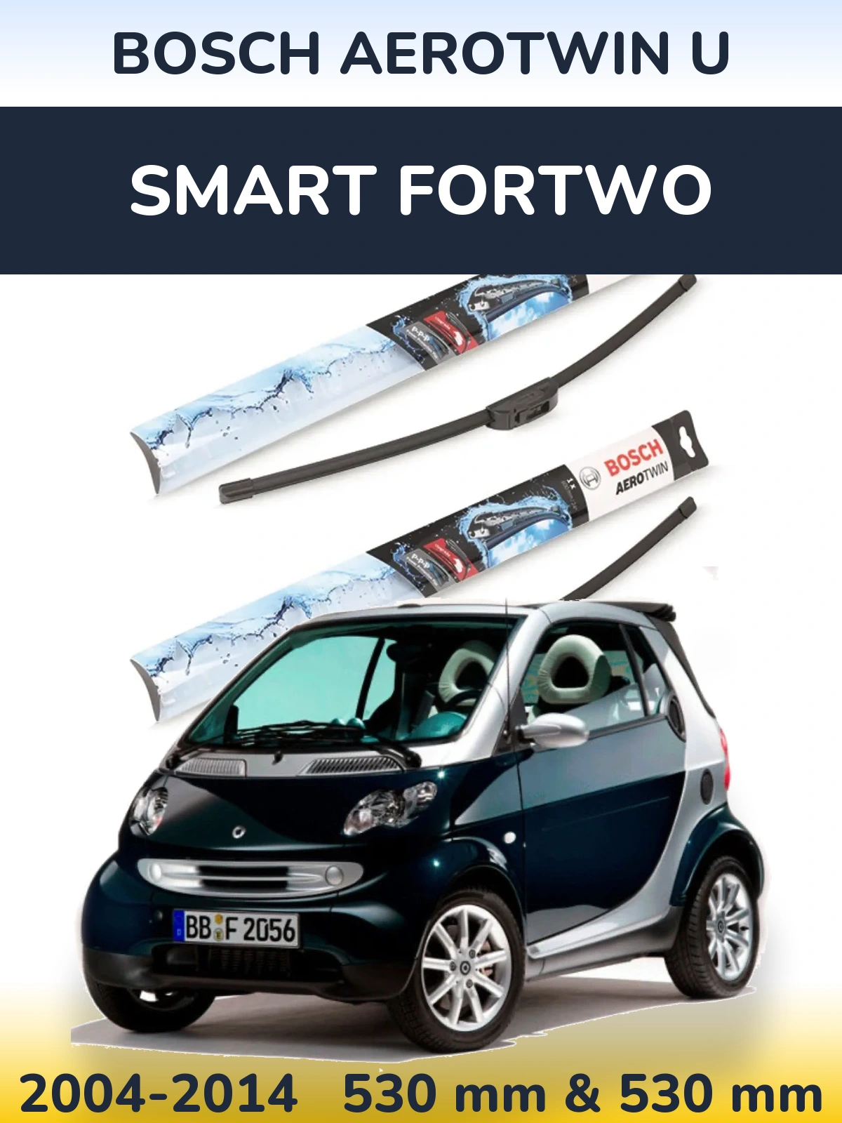 Комплект передних дворников BOSCH AeroTwin U 530 & 530 мм для Smart Fortwo 2004-2014