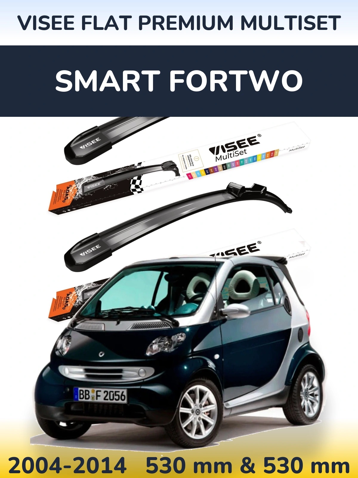Front wiper blade set VISEE FLAT PREMIUM MultiSet 530 & 530 mm for Smart Fortwo 2004-2014