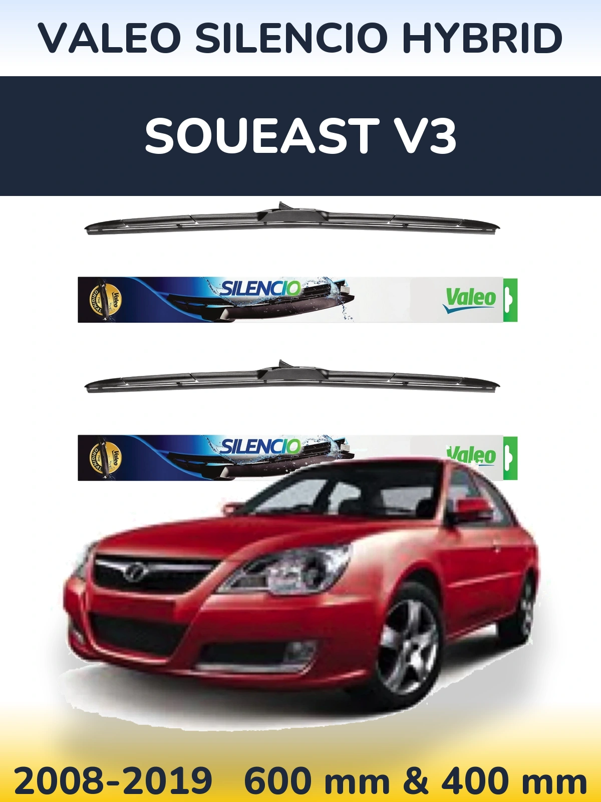 Front wiper blade set Valeo Silencio Hybrid 600 & 400 mm for Soueast V3 2008-2019