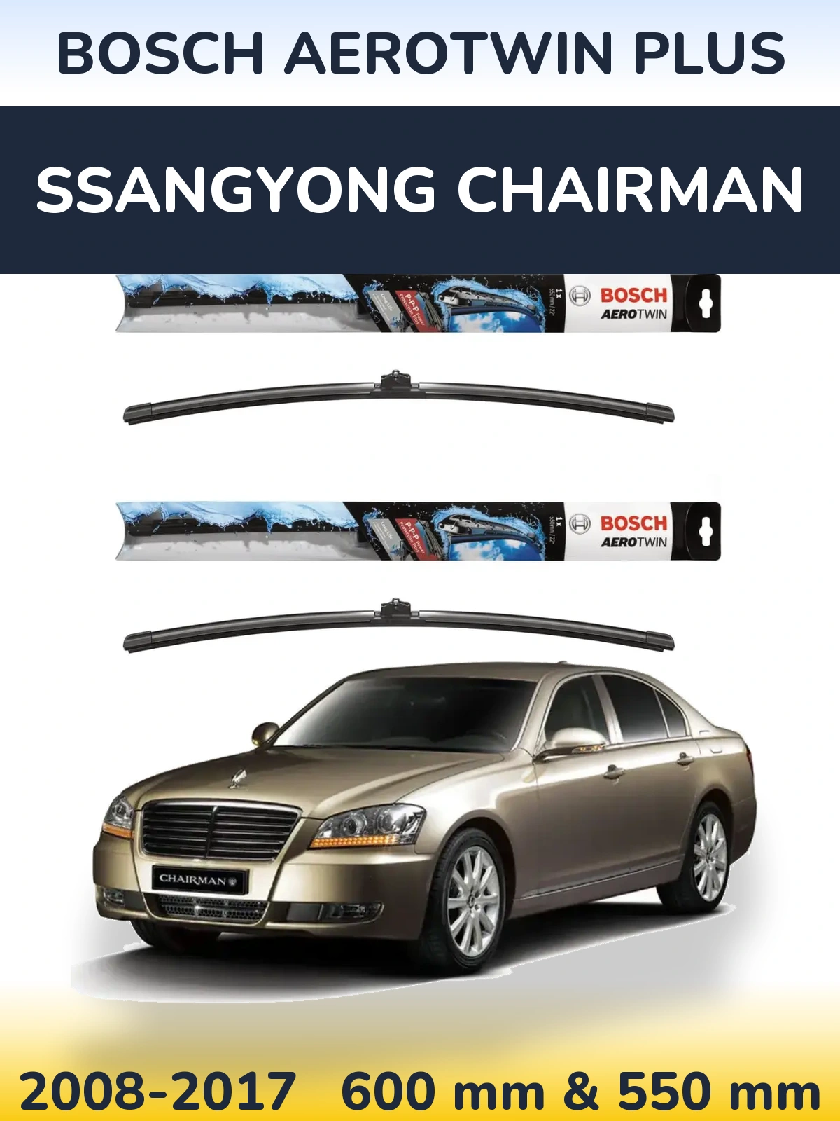 Komplet przednich wycieraczek BOSCH AeroTwin Plus 600 & 550 mm do SsangYong Chairman 2008-2017