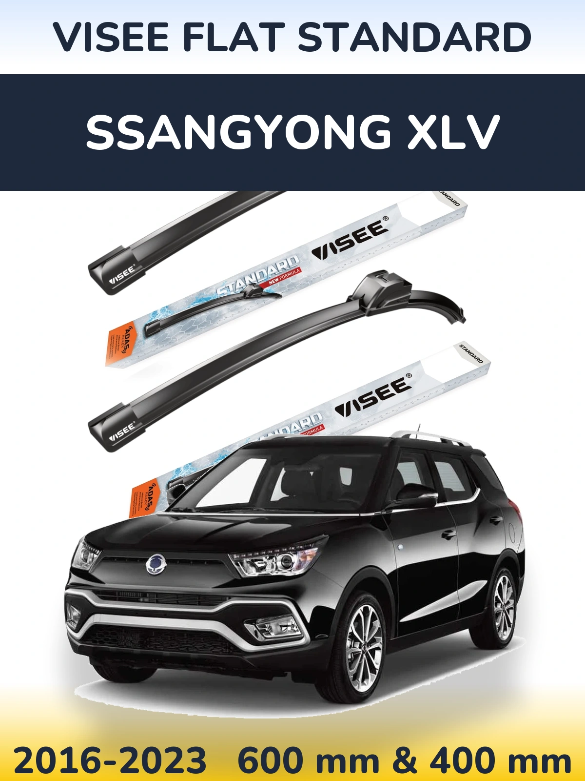 Front wiper blade set VISEE FLAT STANDARD 600 & 400 mm for SsangYong XLV 2016-2023