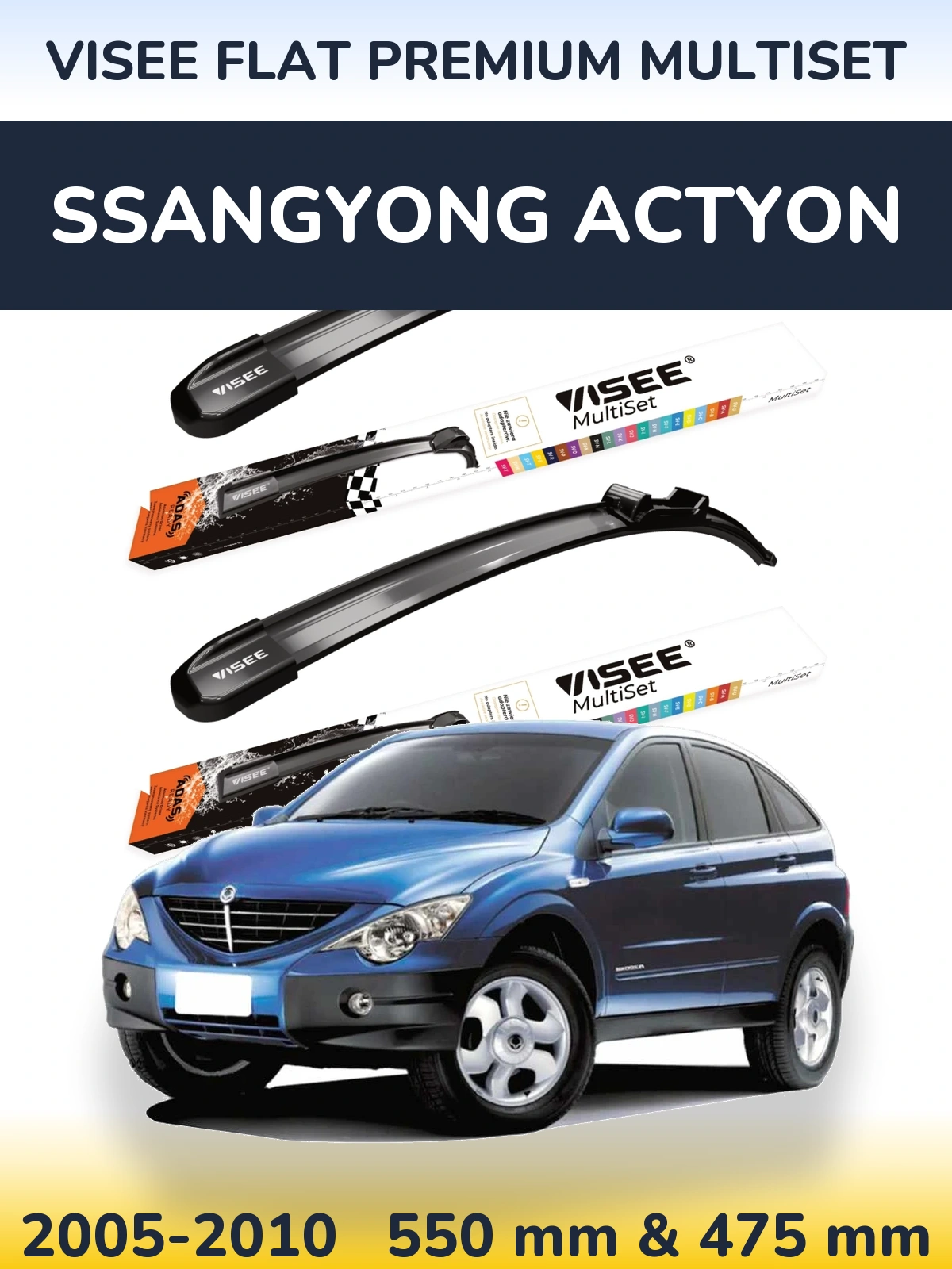 Front wiper blade set VISEE FLAT PREMIUM MultiSet 550 & 475 mm for SsangYong Actyon 2005-2010
