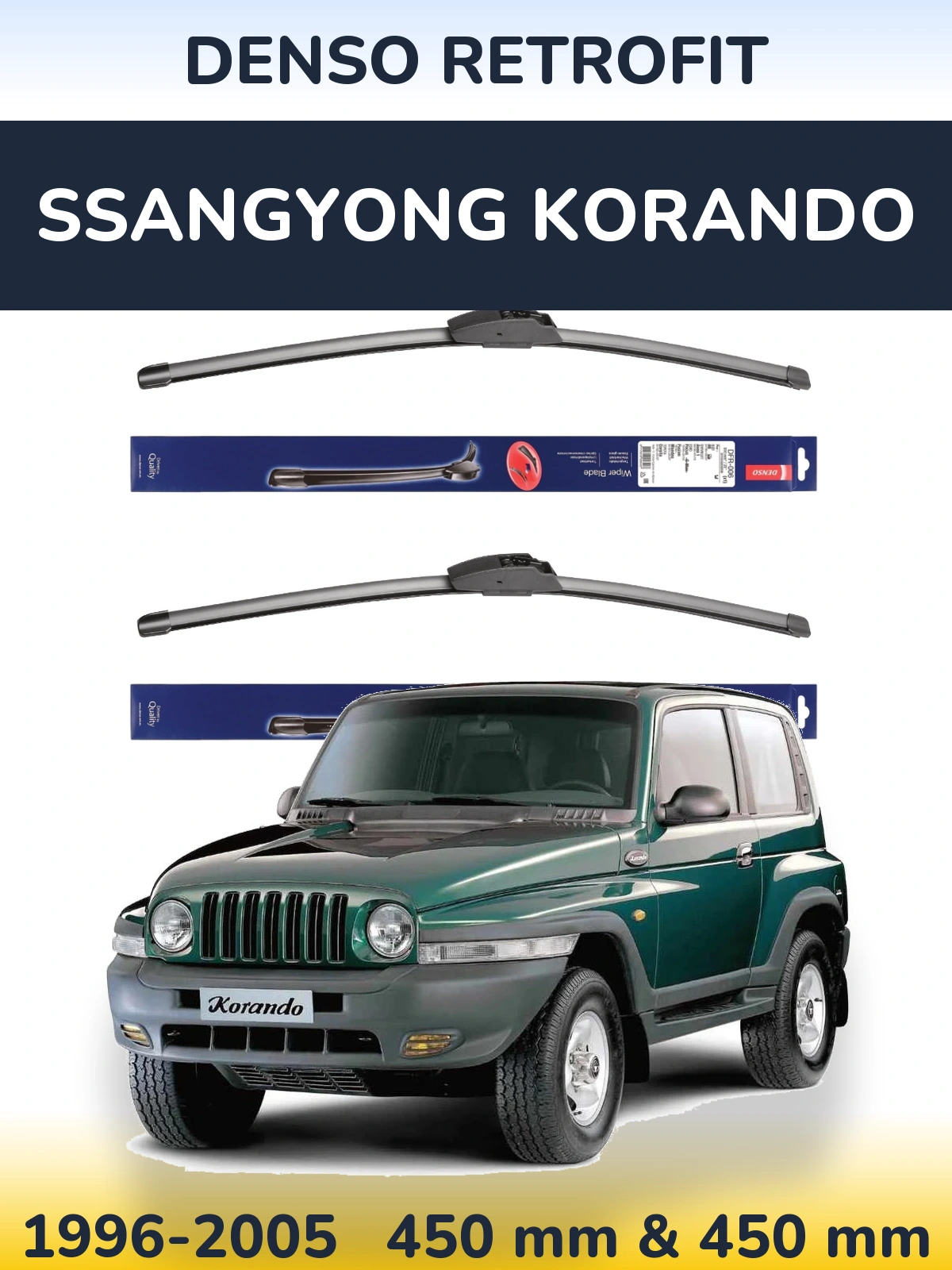 Front wiper blade set Denso Retrofit 450 & 450 mm for SsangYong Korando 1996-2005
