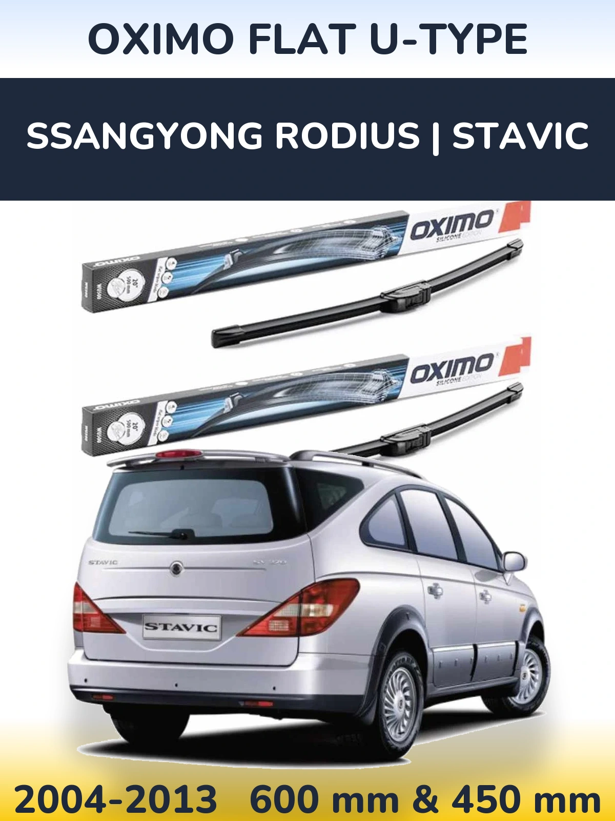 Комплект передних дворников Oximo Flat U-type 600 & 450 мм для SsangYong Rodius | Stavic 2004-2013