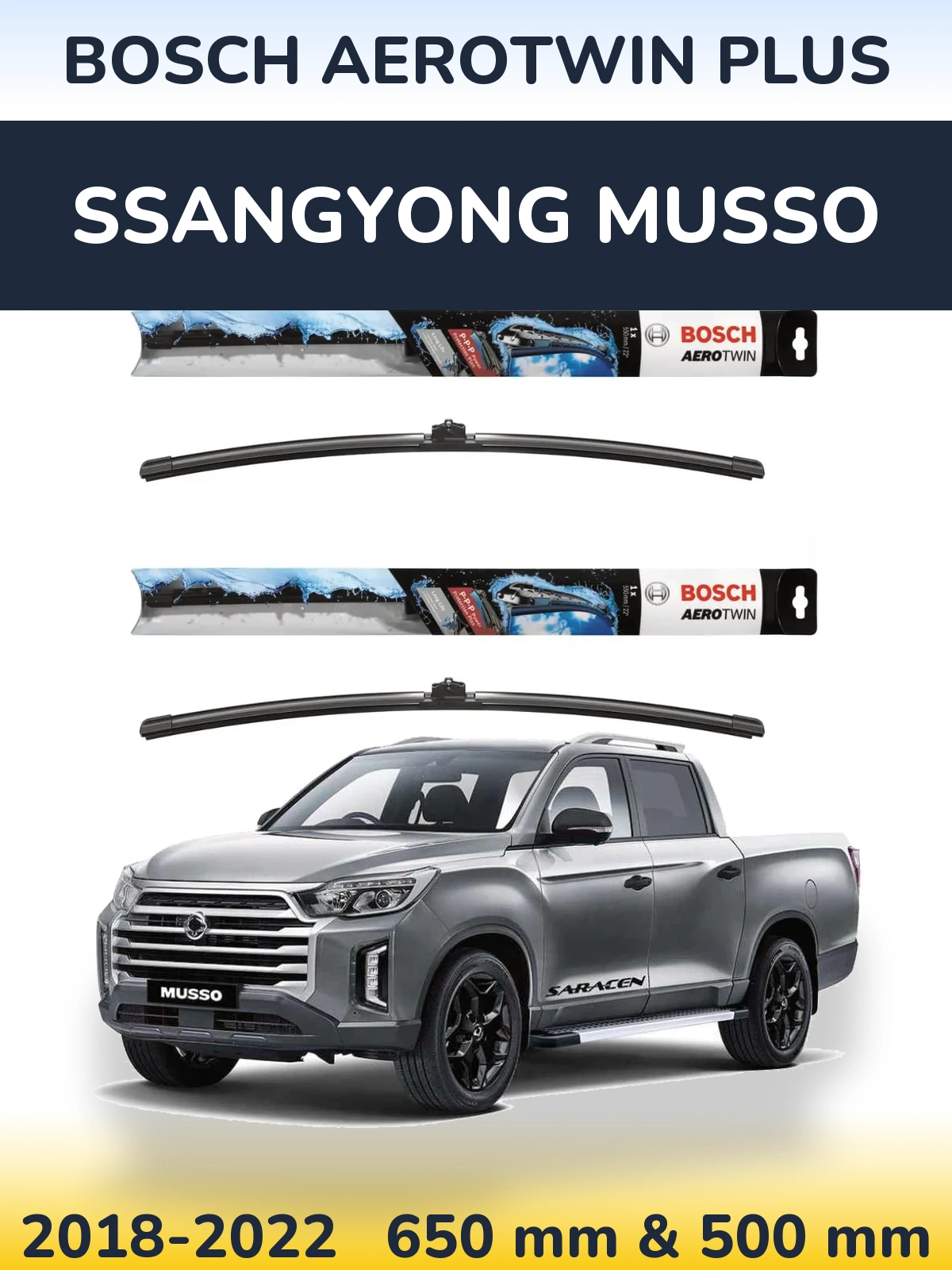 Комплект передних дворников BOSCH AeroTwin Plus 650 & 500 мм для SsangYong Musso 2018-2022