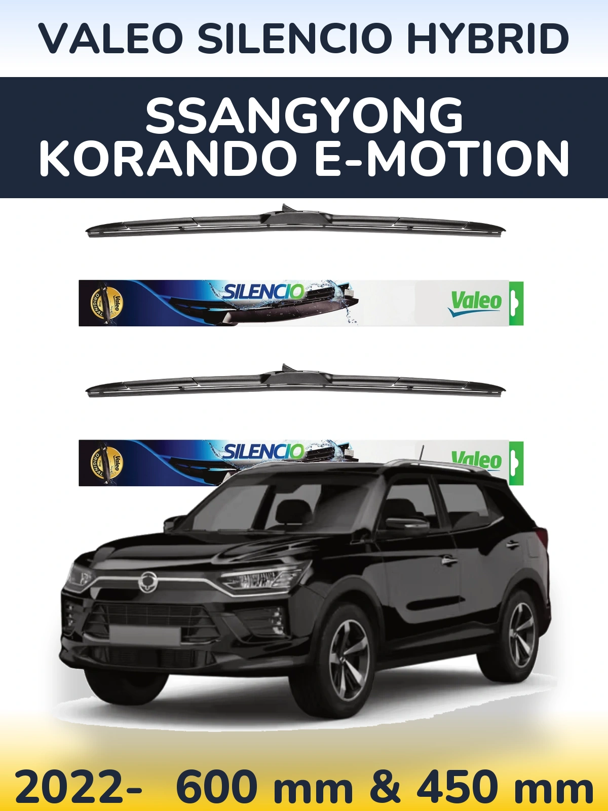 Комплект передніх щіток Valeo Silencio Hybrid 600 & 450 мм для SsangYong Korando E-Motion 2022-2026