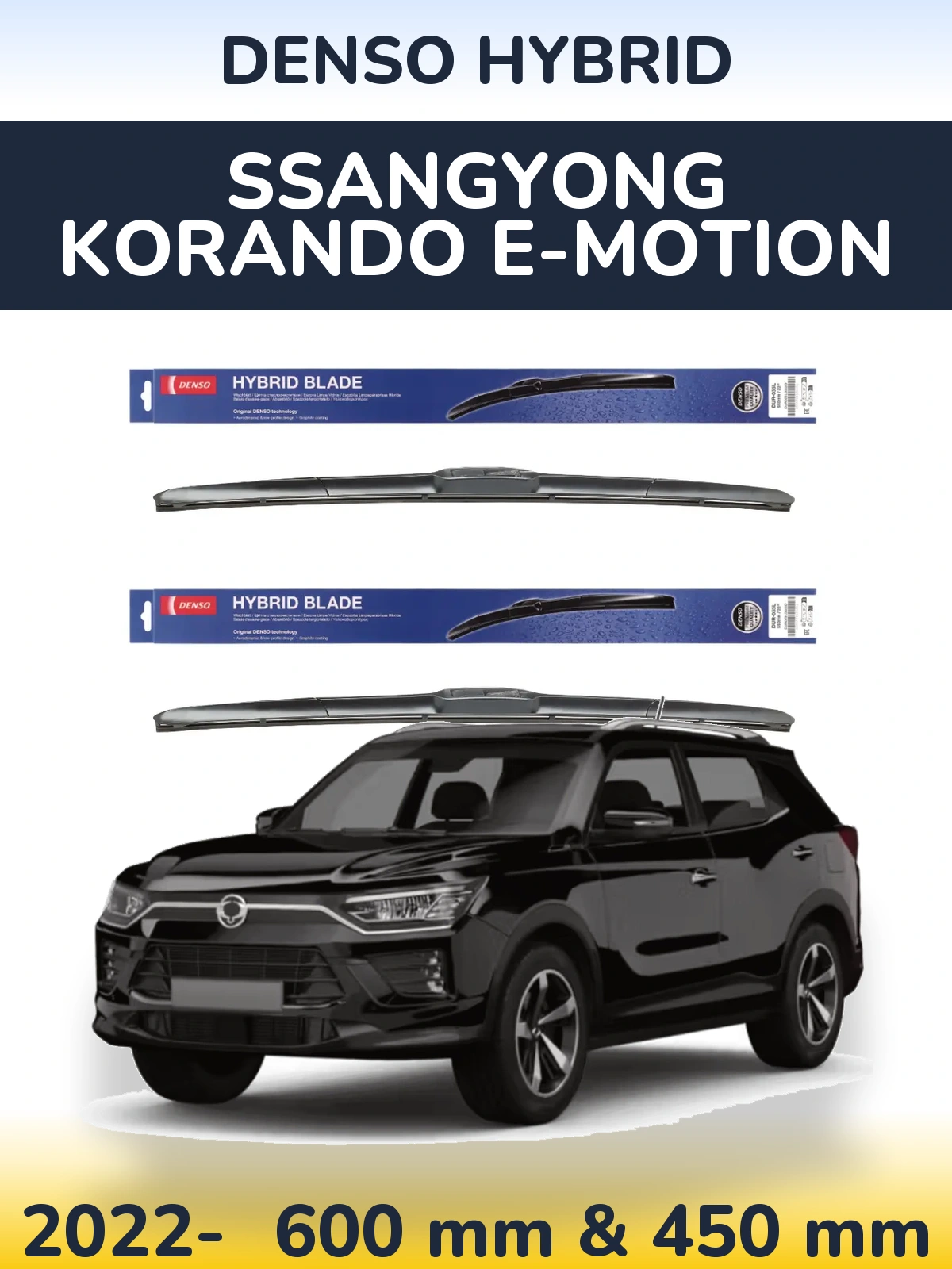Komplet przednich wycieraczek Denso Hybrid 600 & 450 mm do SsangYong Korando E-Motion 2022-2026