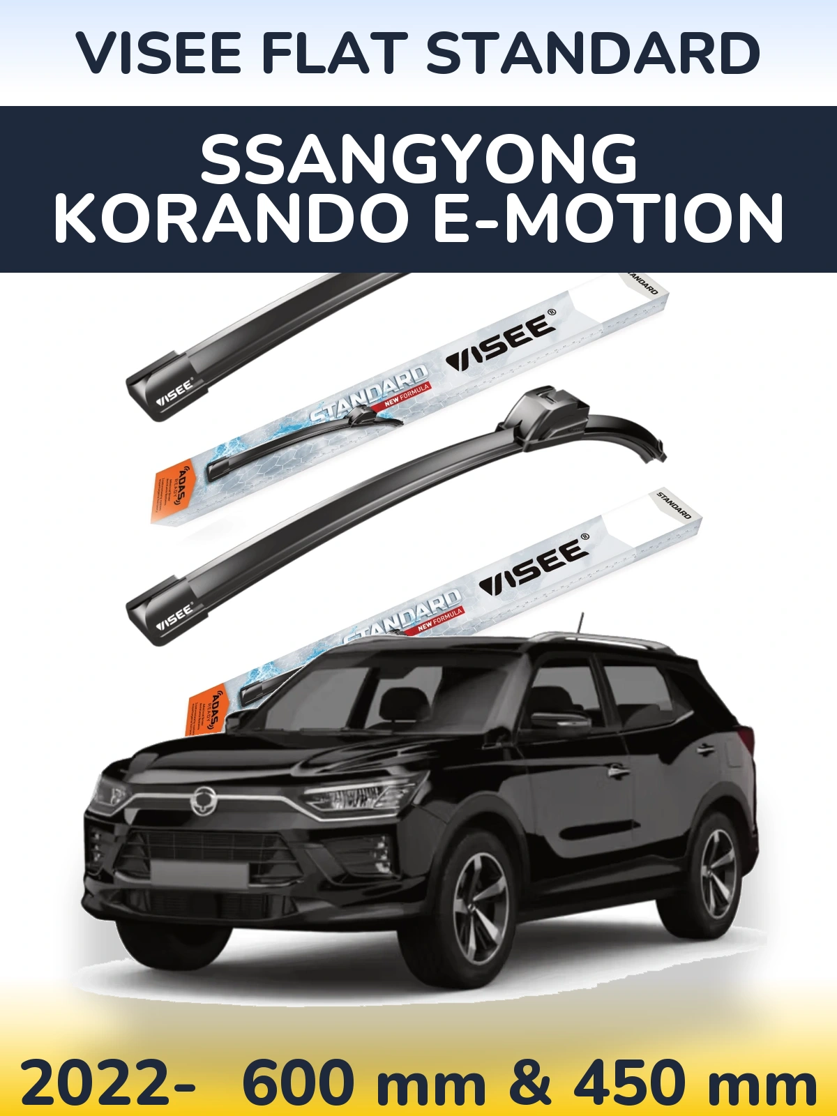 Komplet przednich wycieraczek VISEE FLAT STANDARD 600 & 450 mm do SsangYong Korando E-Motion 2022-2026