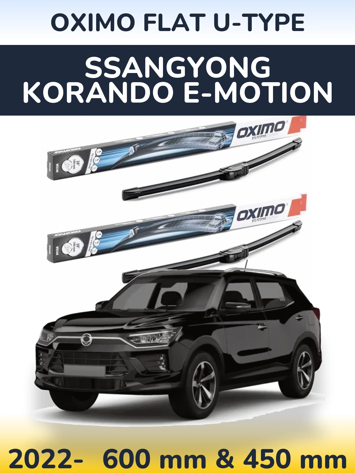 Komplet przednich wycieraczek Oximo Flat U-type 600 & 450 mm do SsangYong Korando E-Motion 2022-2026