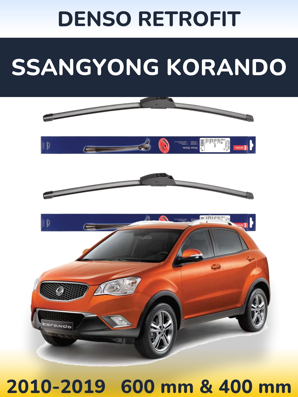 Komplet przednich wycieraczek Denso Retrofit 600 & 400 mm do SsangYong Korando 2010-2019