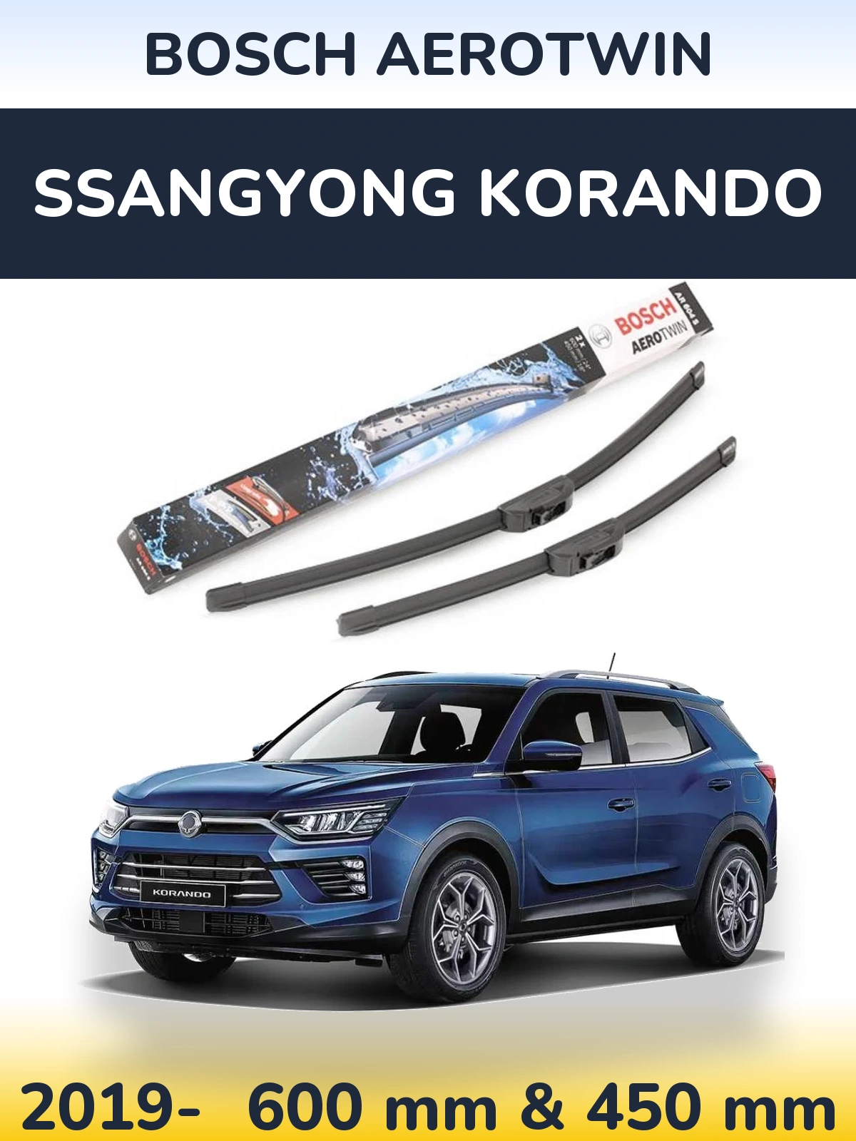 Komplet przednich wycieraczek BOSCH AeroTwin 600 & 450 mm do SsangYong Korando 2019-2026