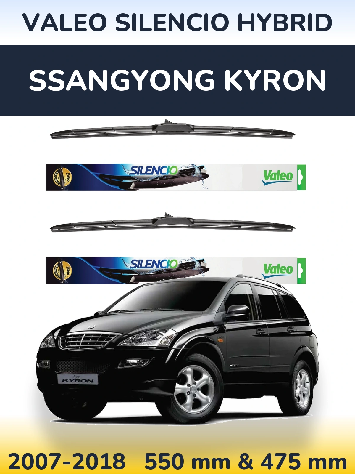 Комплект передних дворников Valeo Silencio Hybrid 550 & 475 мм для SsangYong Kyron 2007-2018