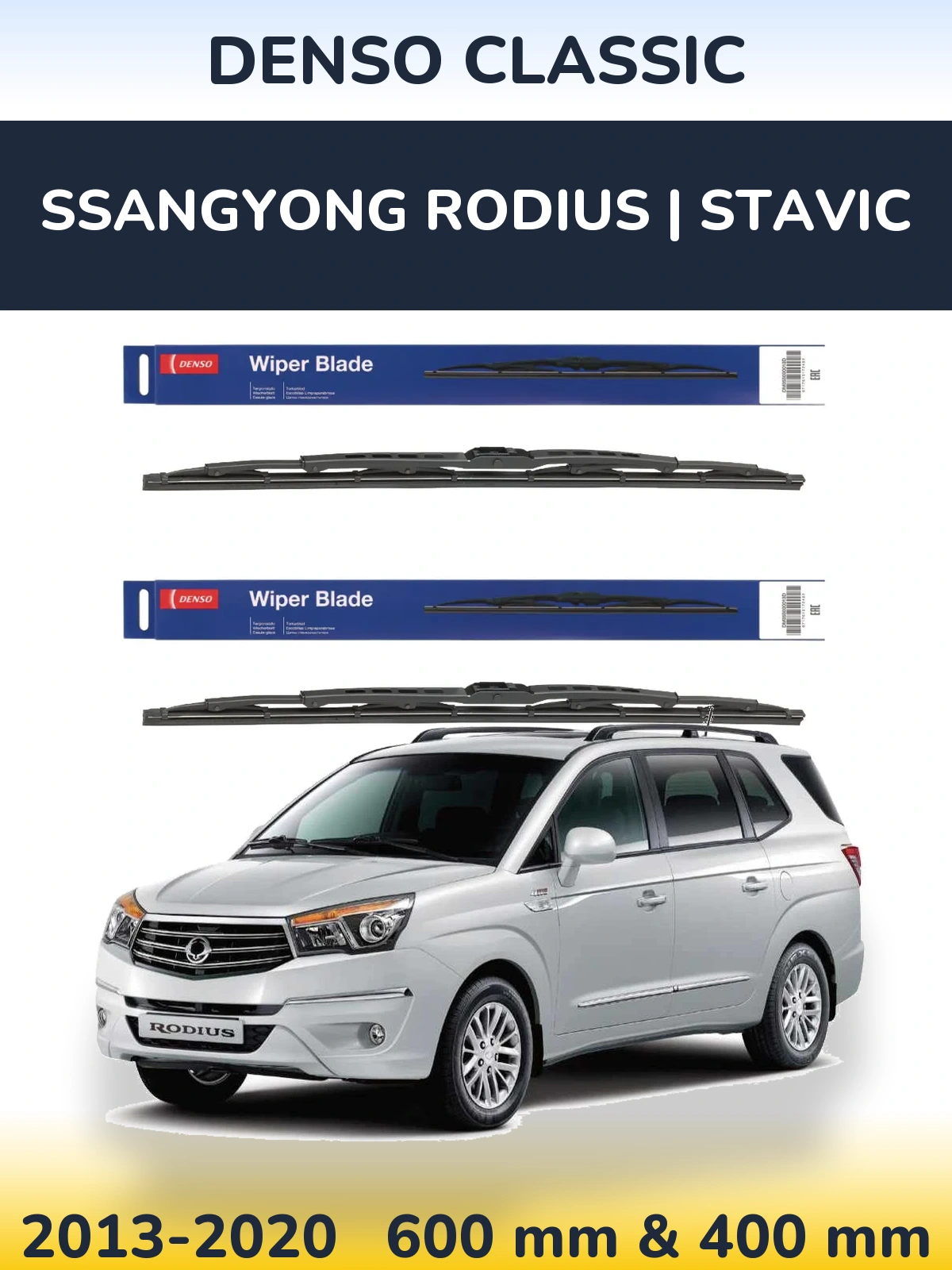 Komplet przednich wycieraczek Denso Classic 600 & 400 mm do SsangYong Rodius | Stavic 2013-2020