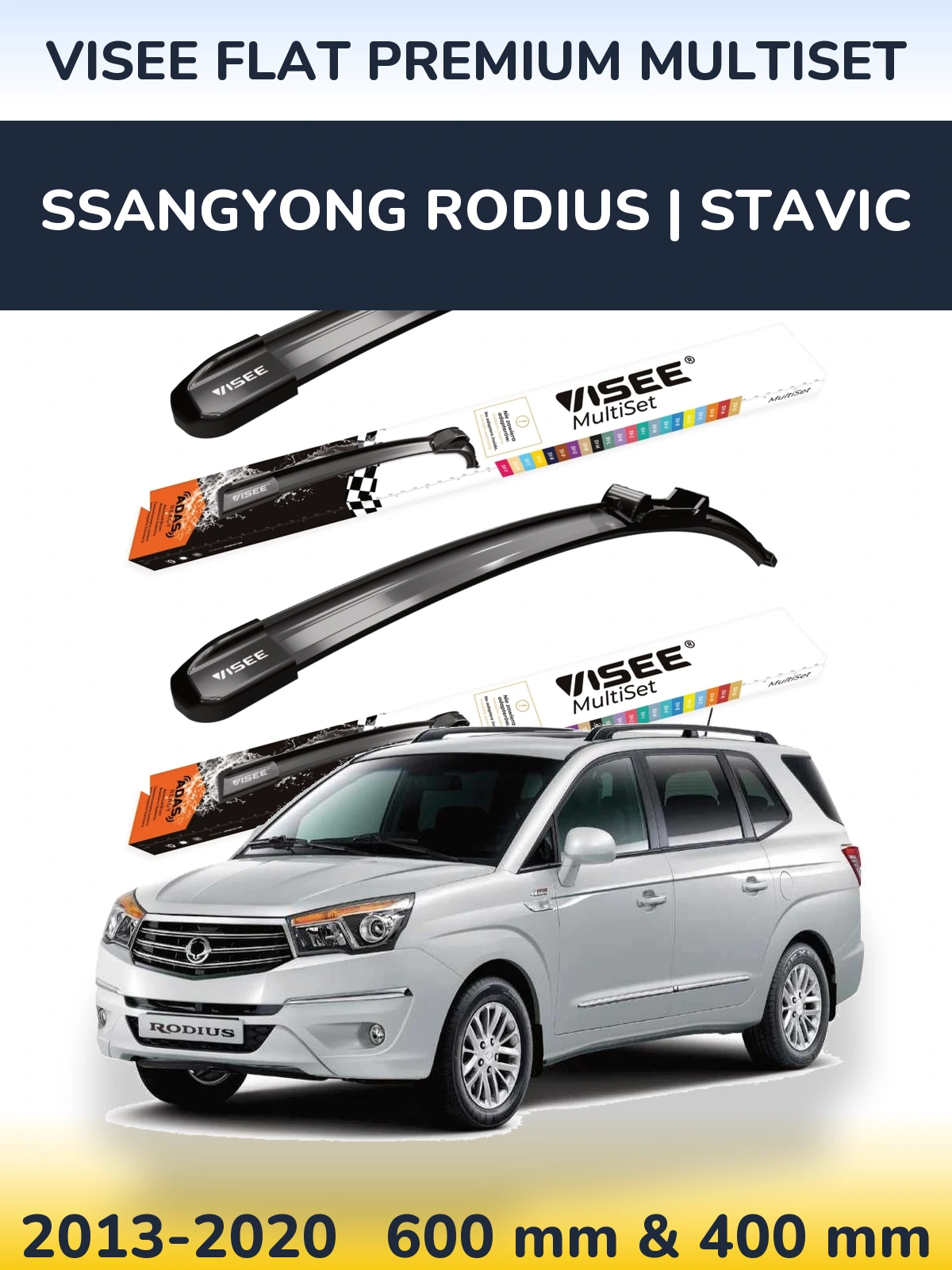 Front wiper blade set VISEE FLAT PREMIUM MultiSet 600 & 400 mm for SsangYong Rodius | Stavic 2013-2020