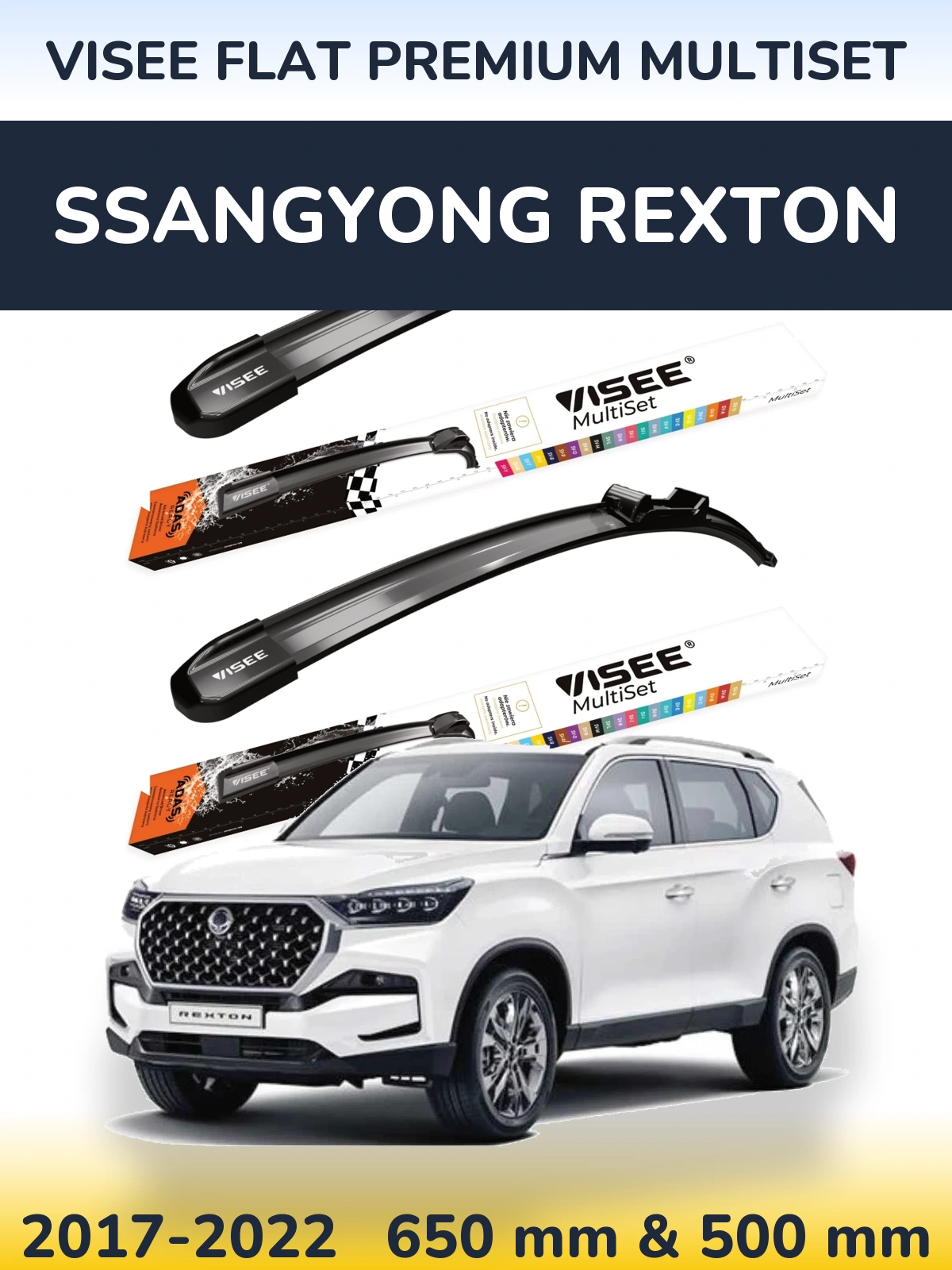 Komplet przednich wycieraczek VISEE FLAT PREMIUM MultiSet 650 & 500 mm do SsangYong Rexton 2017-2022