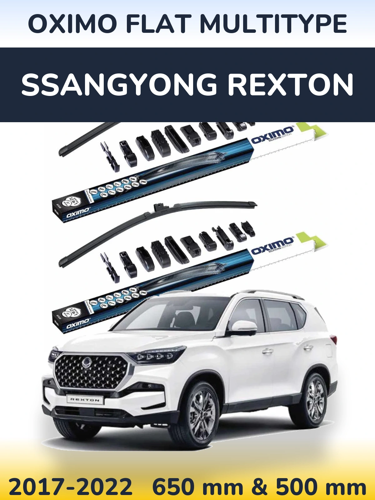 Komplet przednich wycieraczek Oximo Flat MultiType 650 & 500 mm do SsangYong Rexton 2017-2022