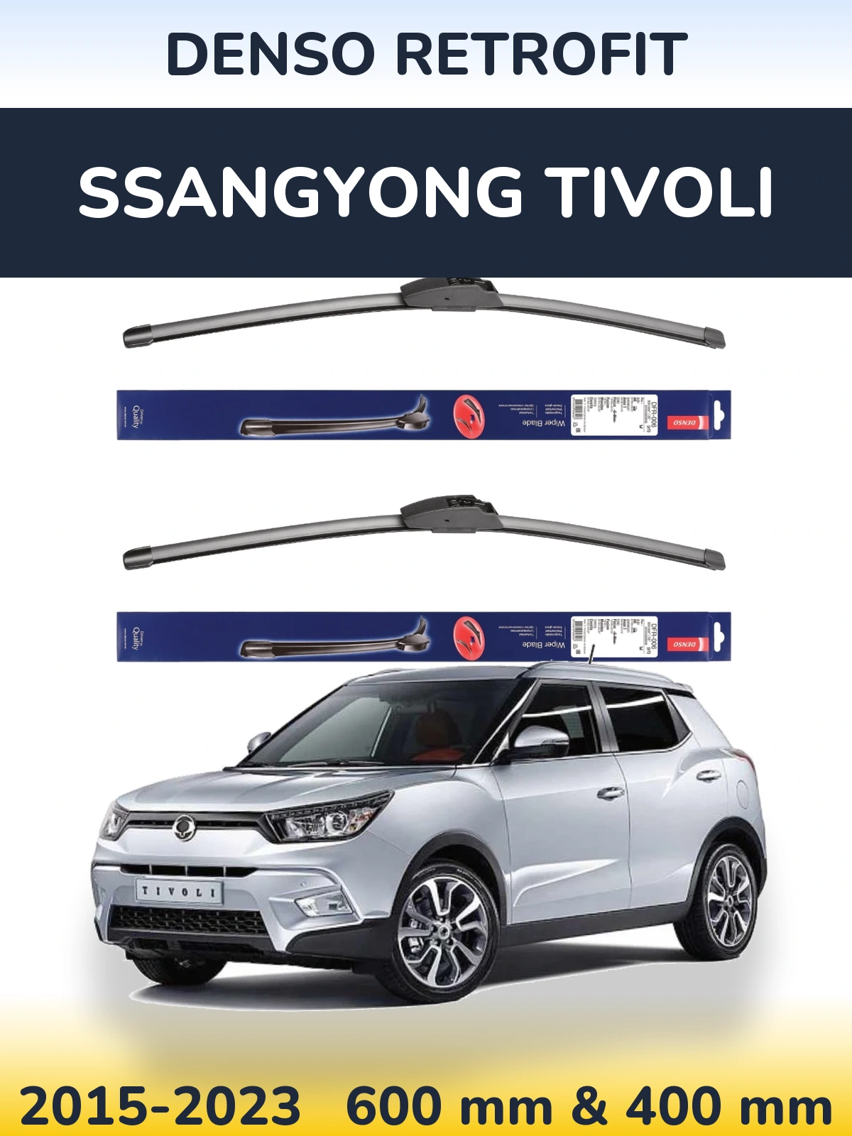 Komplet przednich wycieraczek Denso Retrofit 600 & 400 mm do SsangYong Tivoli 2015-2023