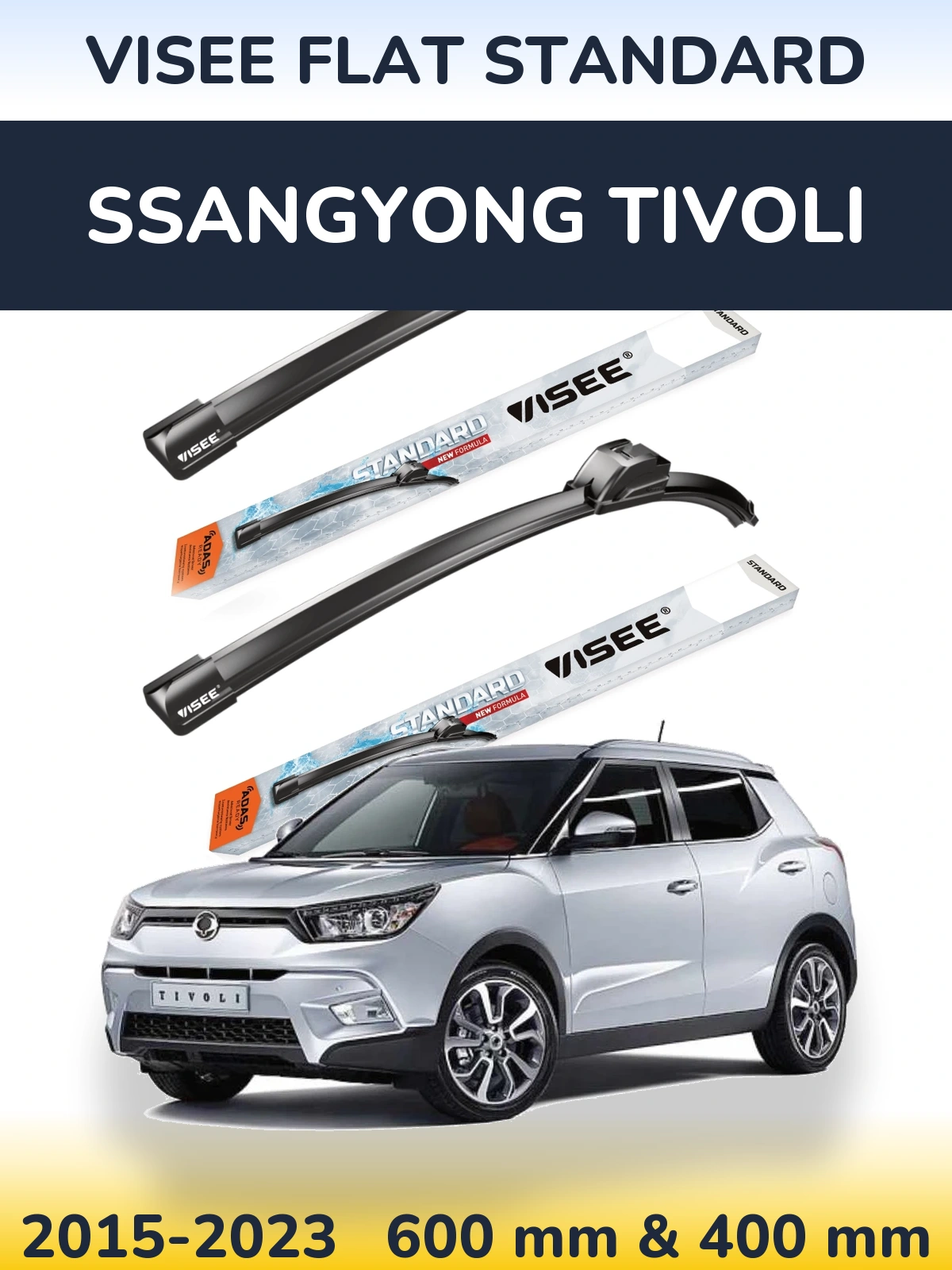 Front wiper blade set VISEE FLAT STANDARD 600 & 400 mm for SsangYong Tivoli 2015-2023