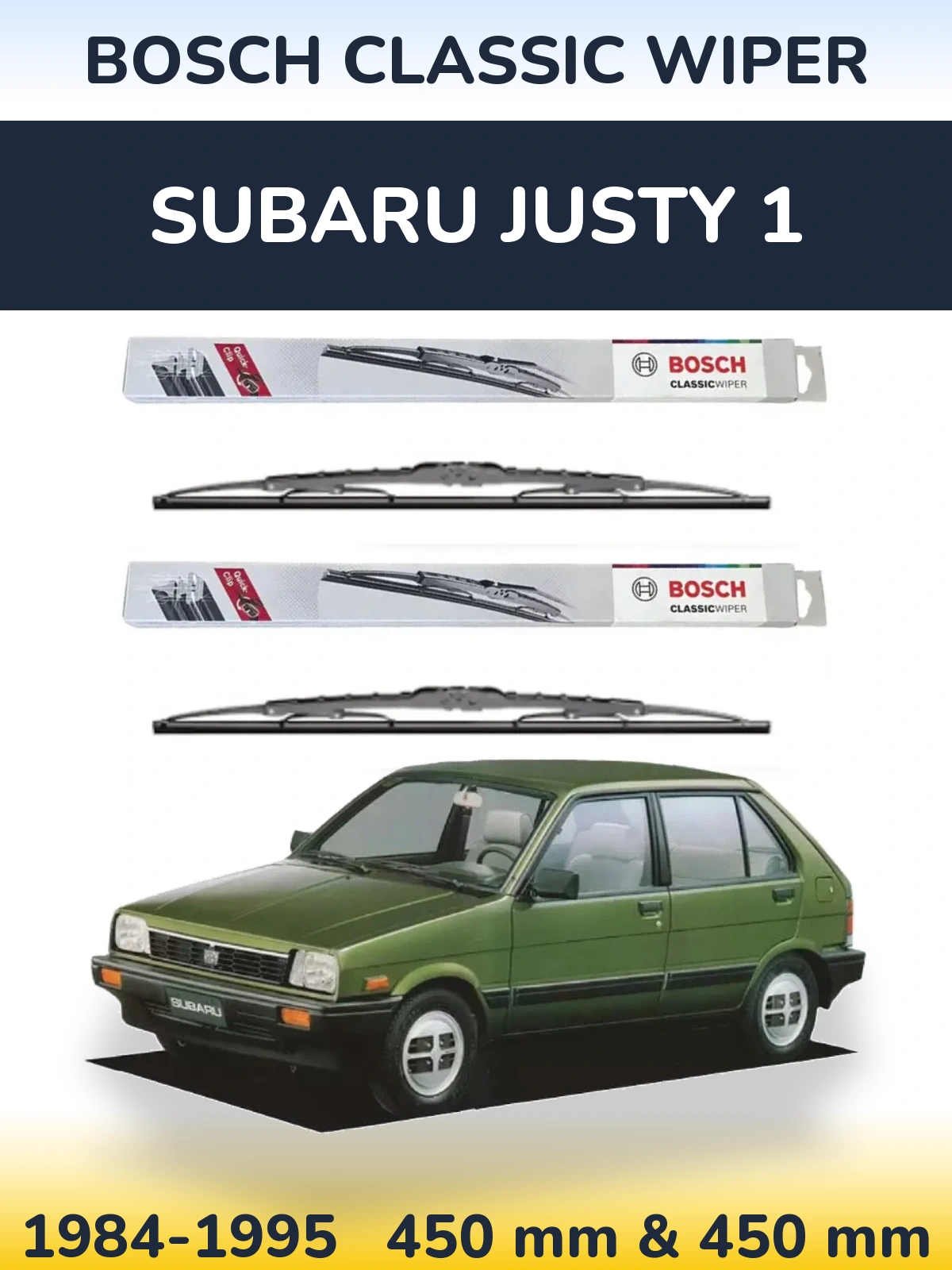 Комплект передніх щіток BOSCH Classic Wiper 450 & 450 мм для Subaru Justy 1 1984-1995