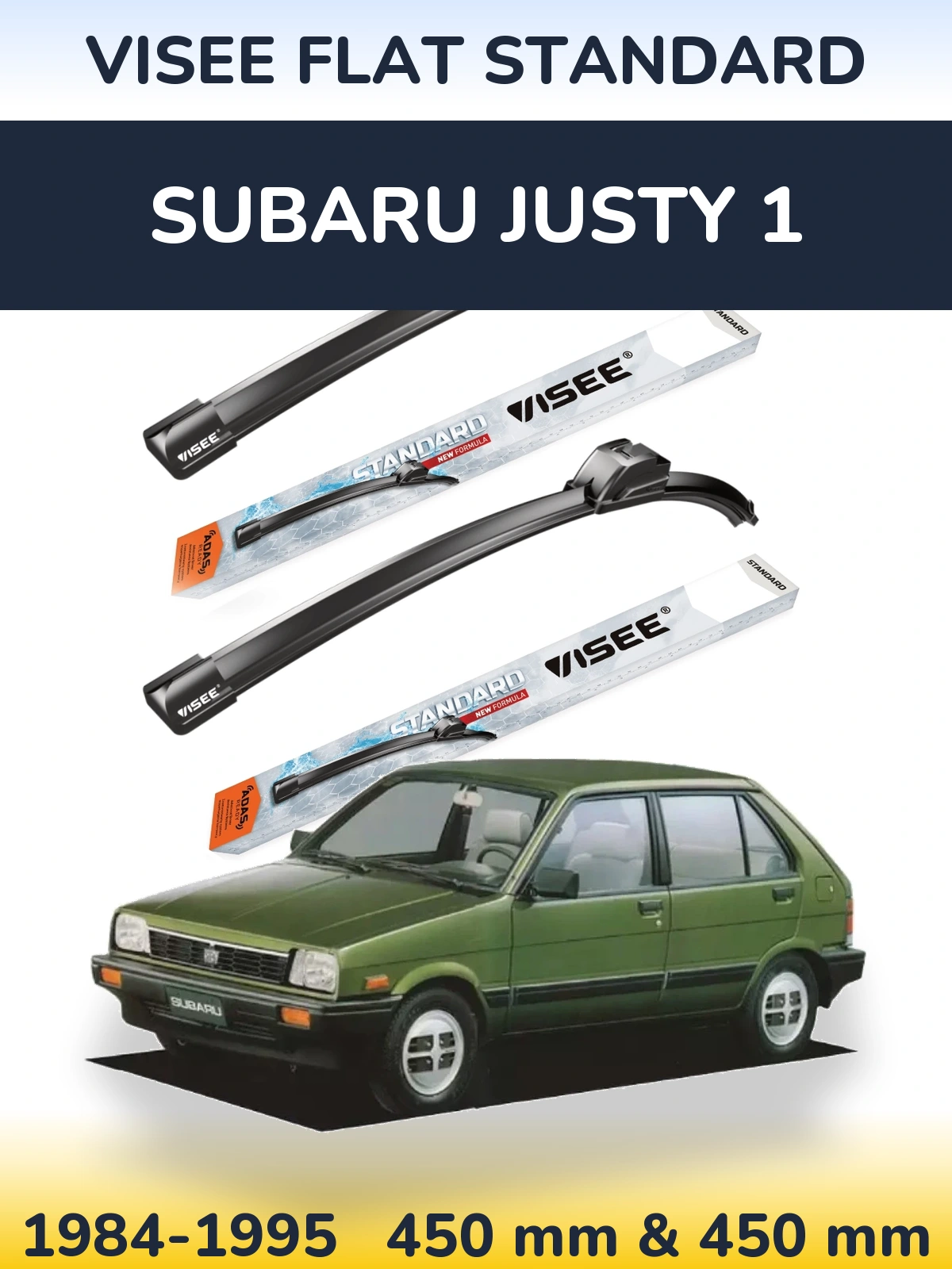 Комплект передних дворников VISEE FLAT STANDARD 450 & 450 мм для Subaru Justy 1 1984-1995