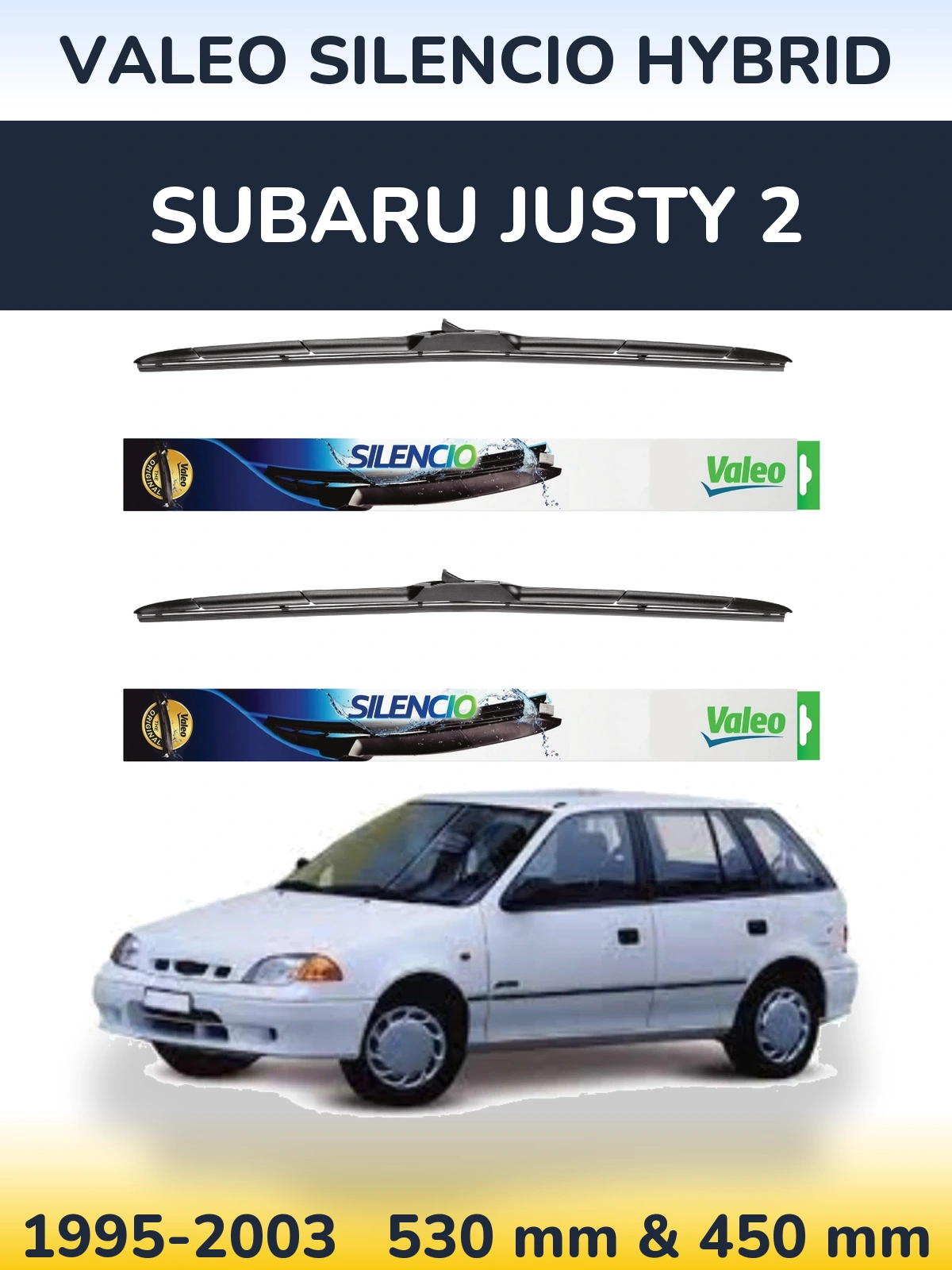 Комплект передніх щіток Valeo Silencio Hybrid 530 & 450 мм для Subaru Justy 2 1995-2003