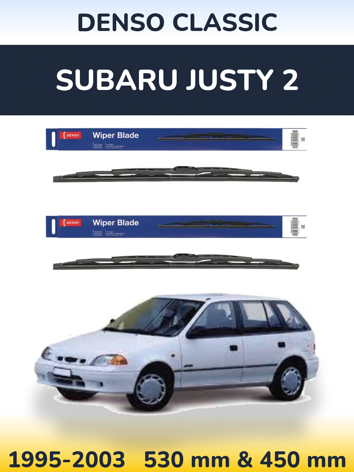 Komplet przednich wycieraczek Denso Classic 530 & 450 mm do Subaru Justy 2 1995-2003