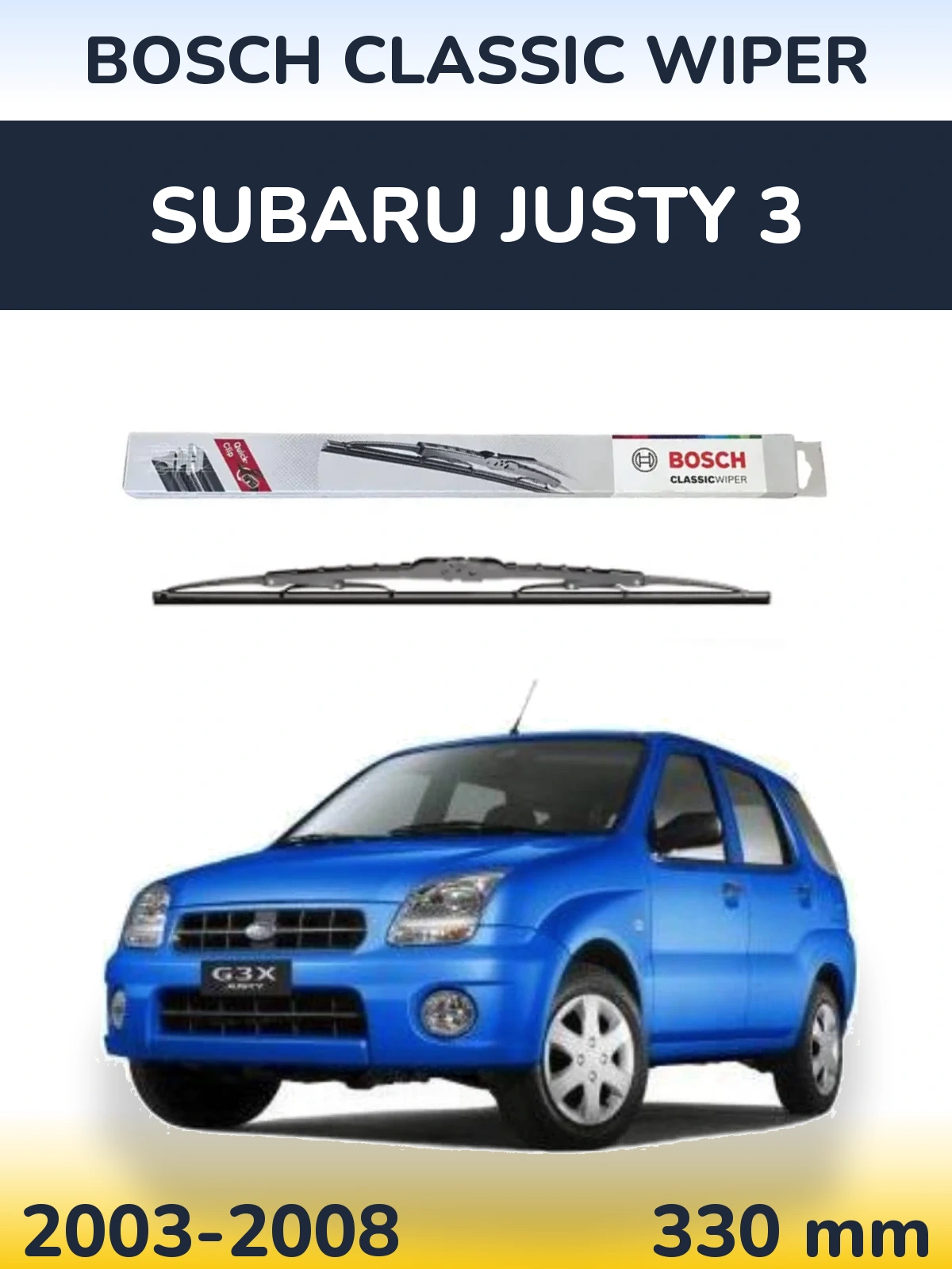 Rear wiper blade BOSCH Classic Wiper 340 mm for Subaru Justy 3 2003-2008